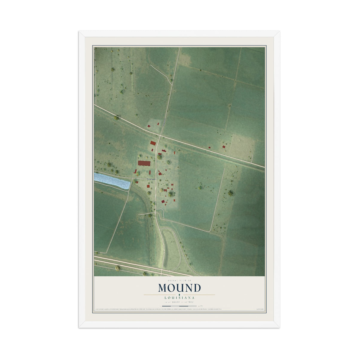 Map of Mound, Louisiana, 12 x 18 inch print in a white wood frame