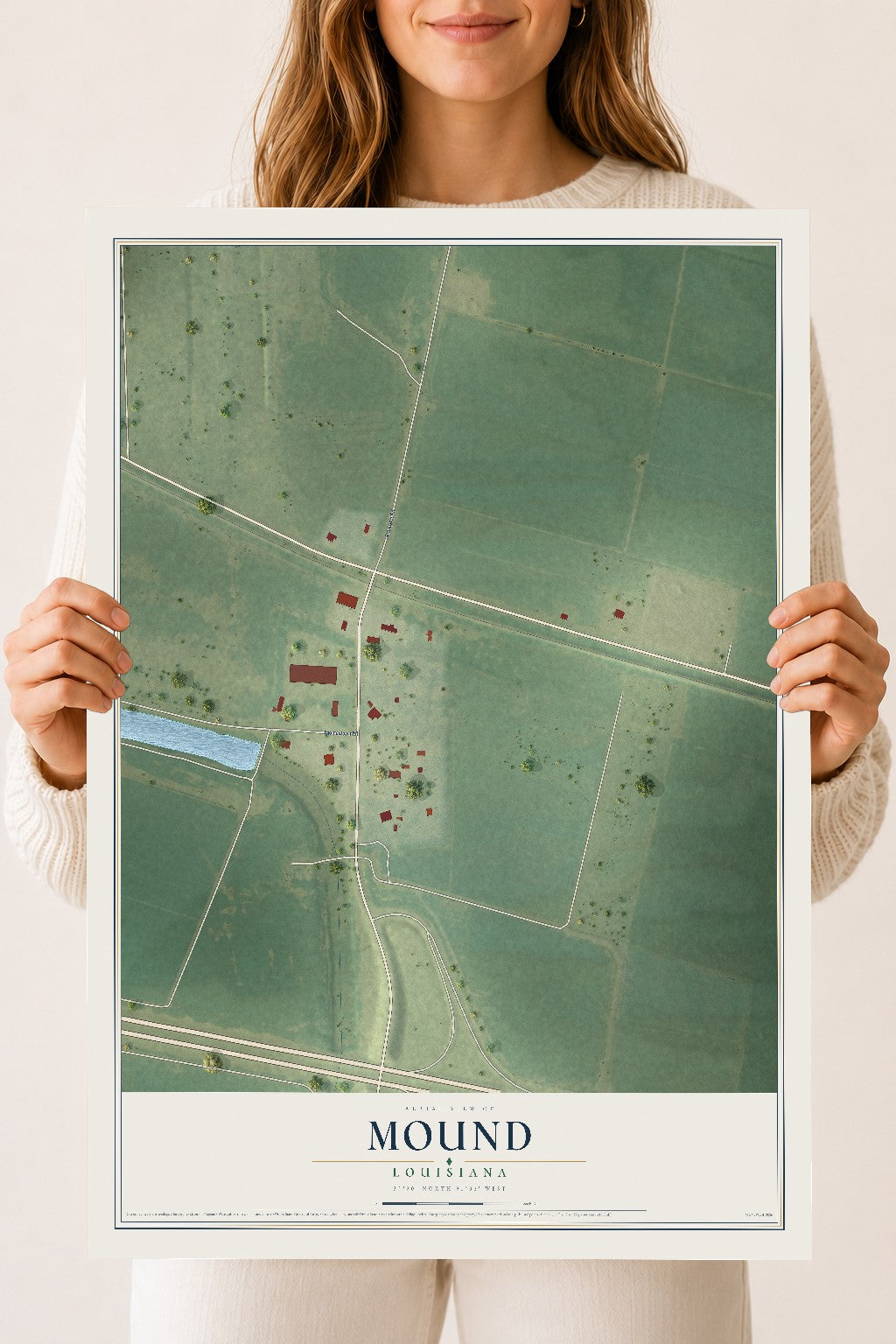Map of Mound, Louisiana, 18 x 24 inch unframed archival matte print