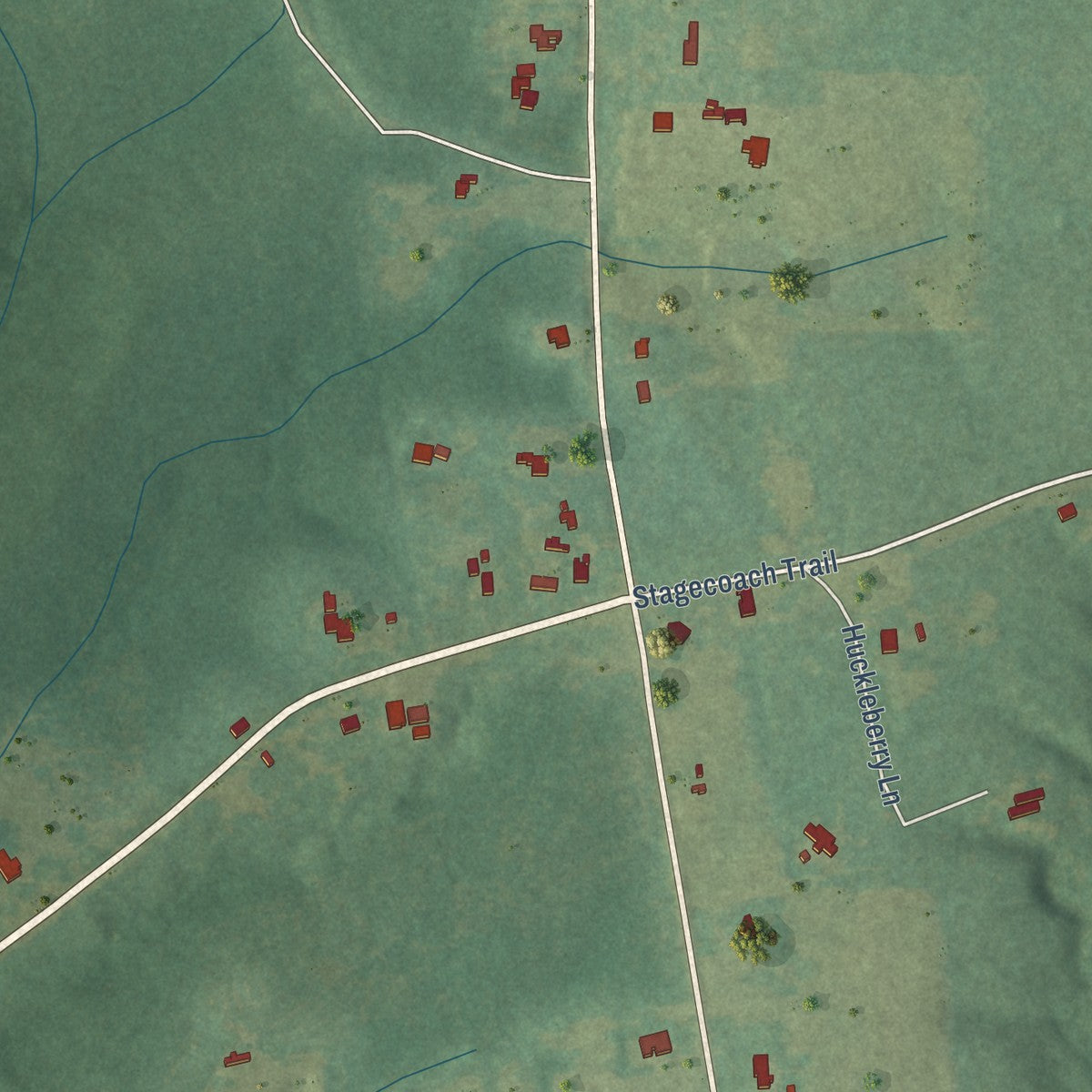 Close-up of the map of Mount Lebanon, Louisiana print showing street and building detail