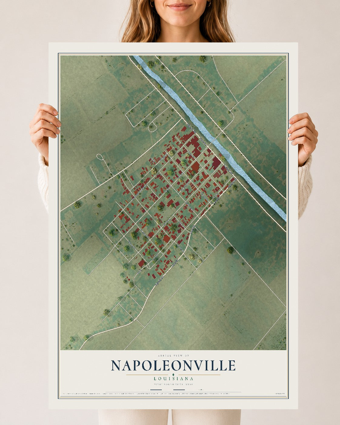 Map of Napoleonville, Louisiana, 24 x 36 inch unframed archival matte print