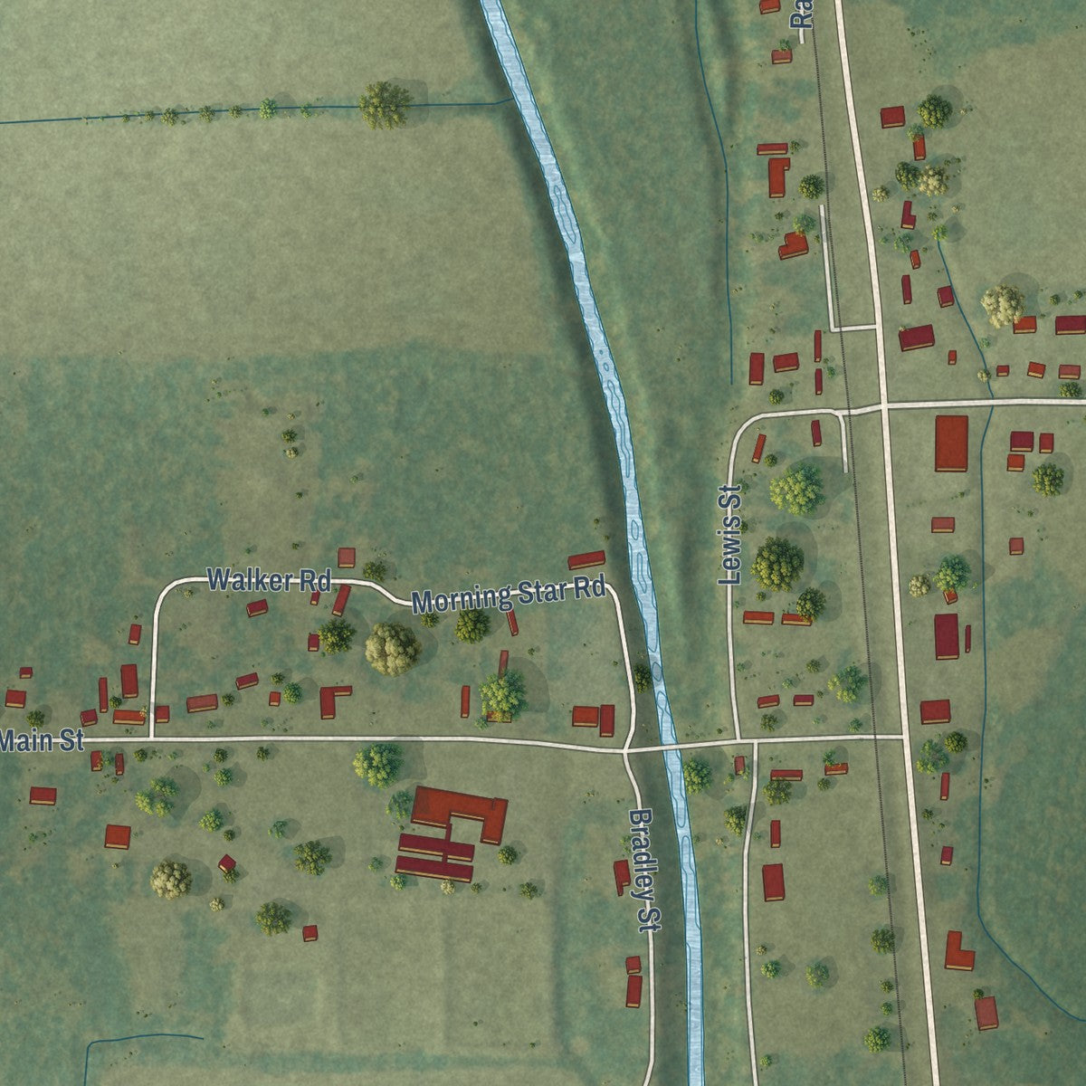 Second close-up of the map of Natchez, Louisiana print showing more streets and buildings