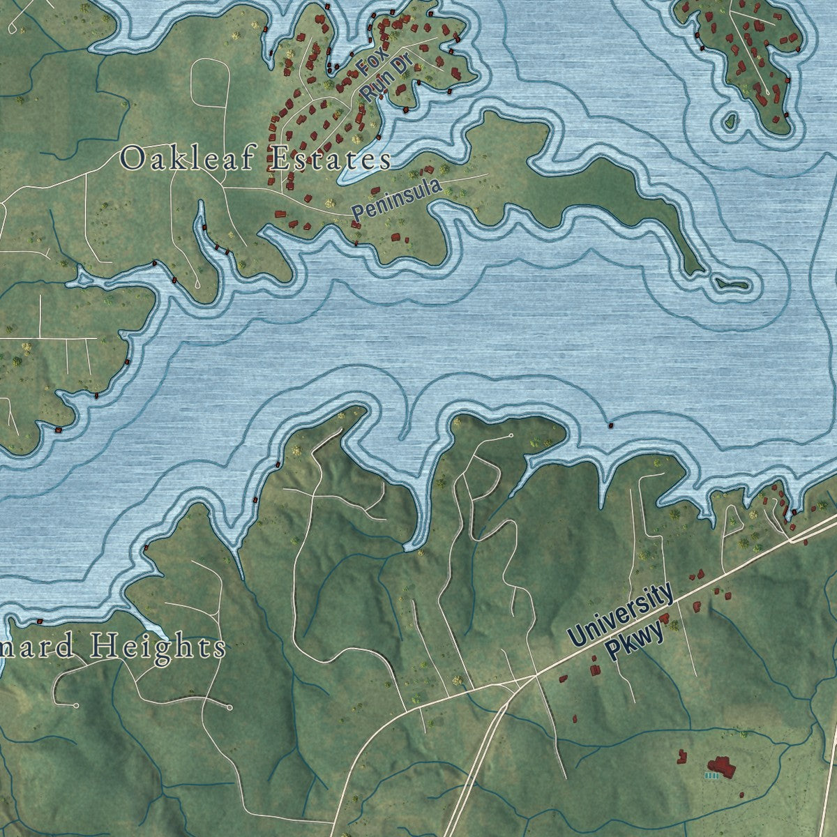 Second close-up of the map of Natchitoches, Louisiana print showing more streets and buildings