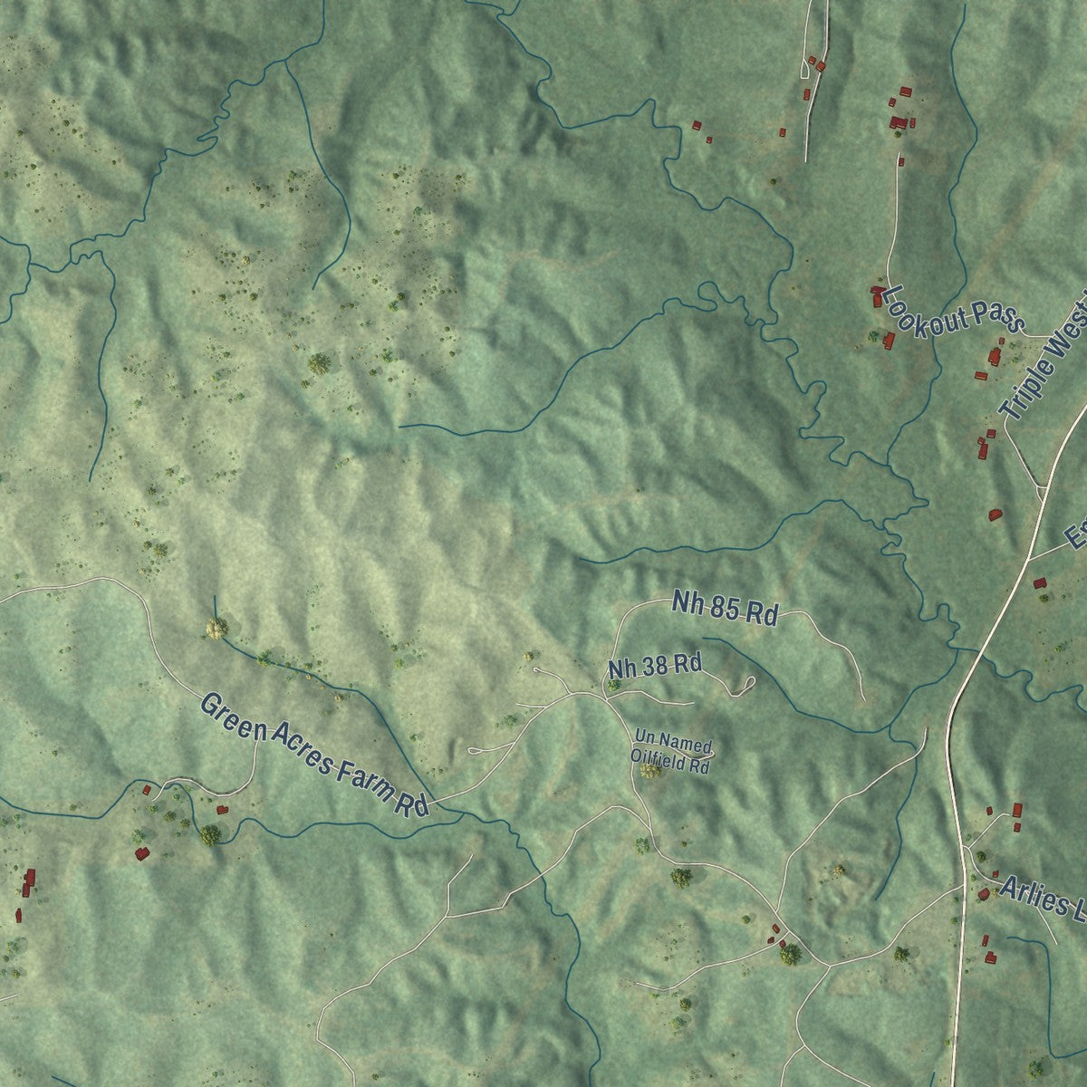 Close-up of the map of Nebo, Louisiana print showing street and building detail