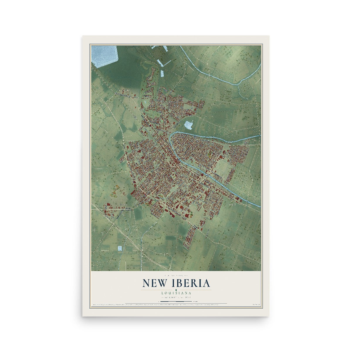 Map of New Iberia, Louisiana, 12 x 18 inch unframed archival matte print