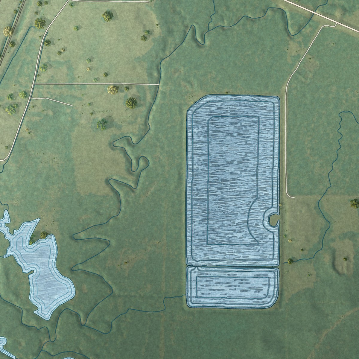 Second close-up of the map of New Llano, Louisiana print showing more streets and buildings