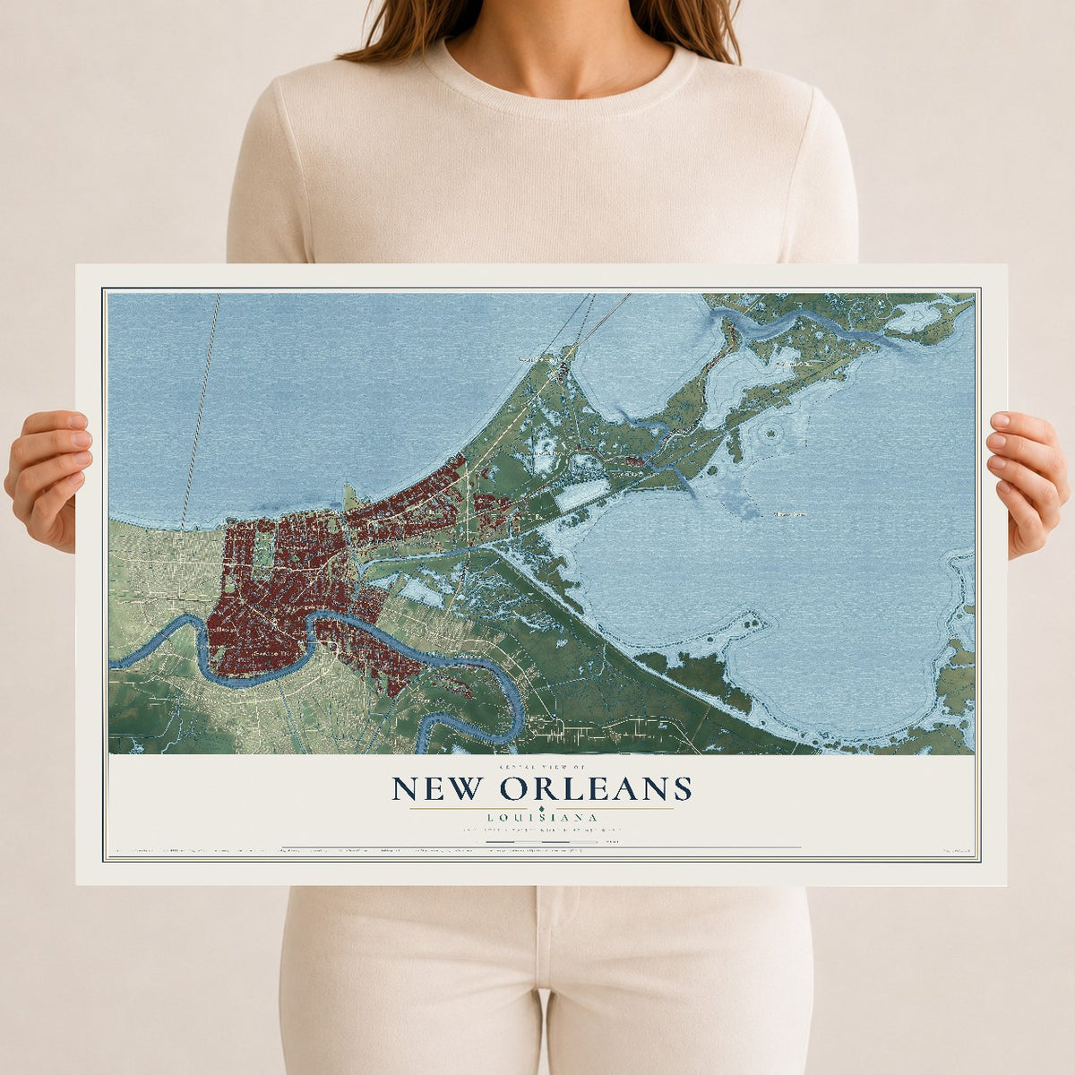 Map of New Orleans, Louisiana, 12 x 18 inch unframed archival matte print