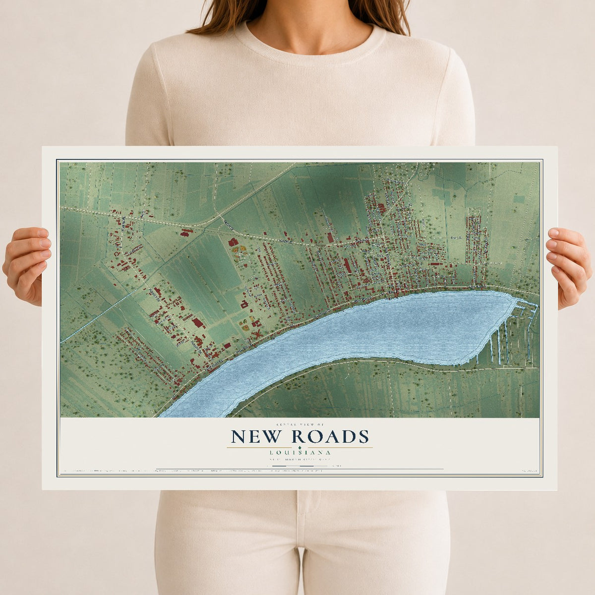 Map of New Roads, Louisiana, 12 x 18 inch unframed archival matte print
