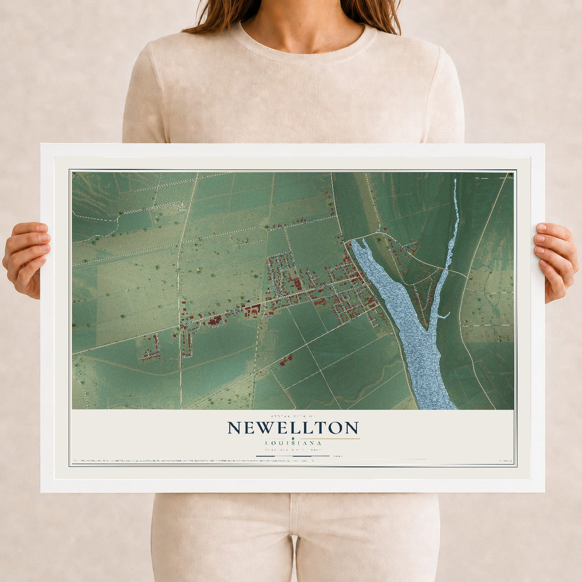 Map of Newellton, Louisiana, 12 x 18 inch print in a white wood frame