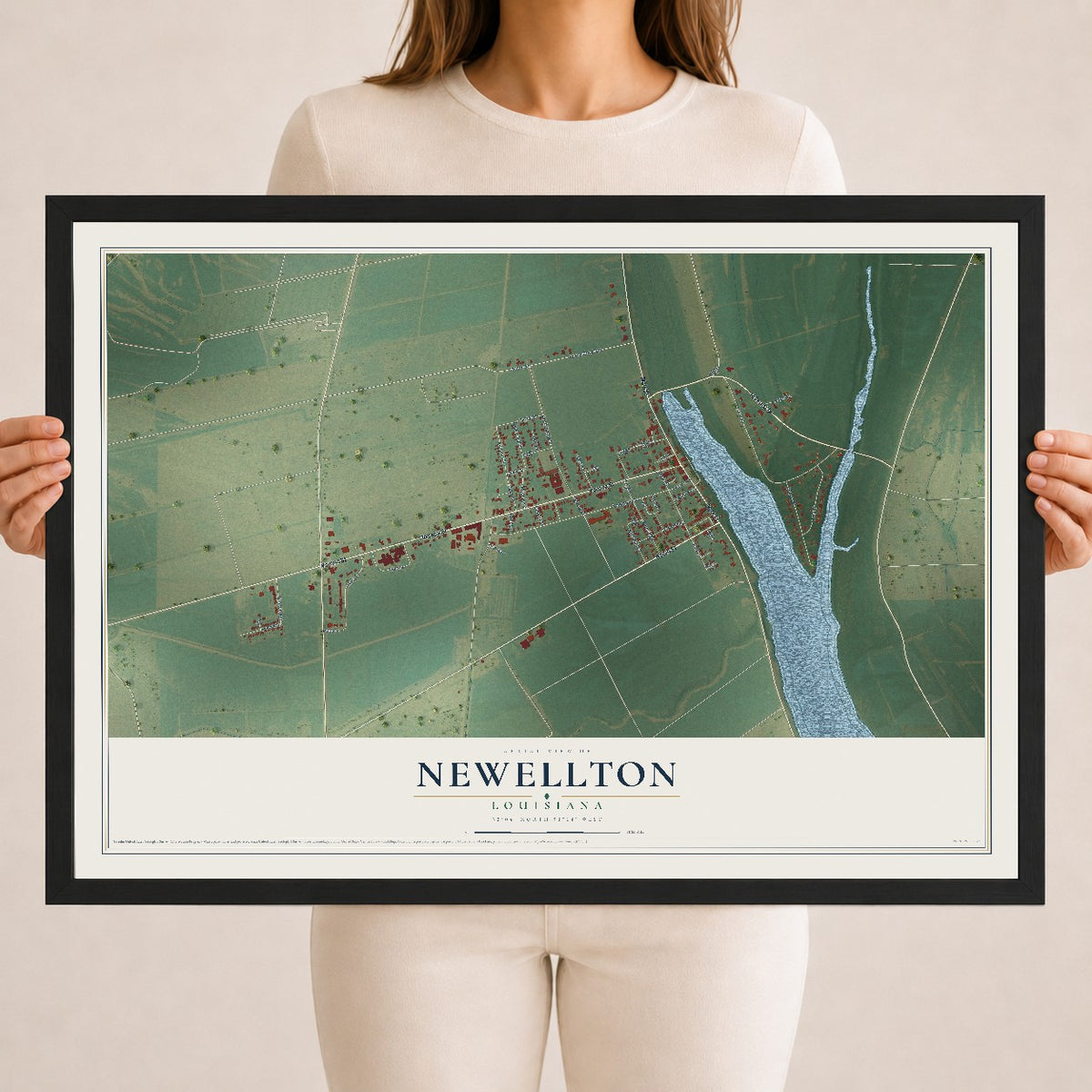 Map of Newellton, Louisiana, 18 x 24 inch print in a black wood frame