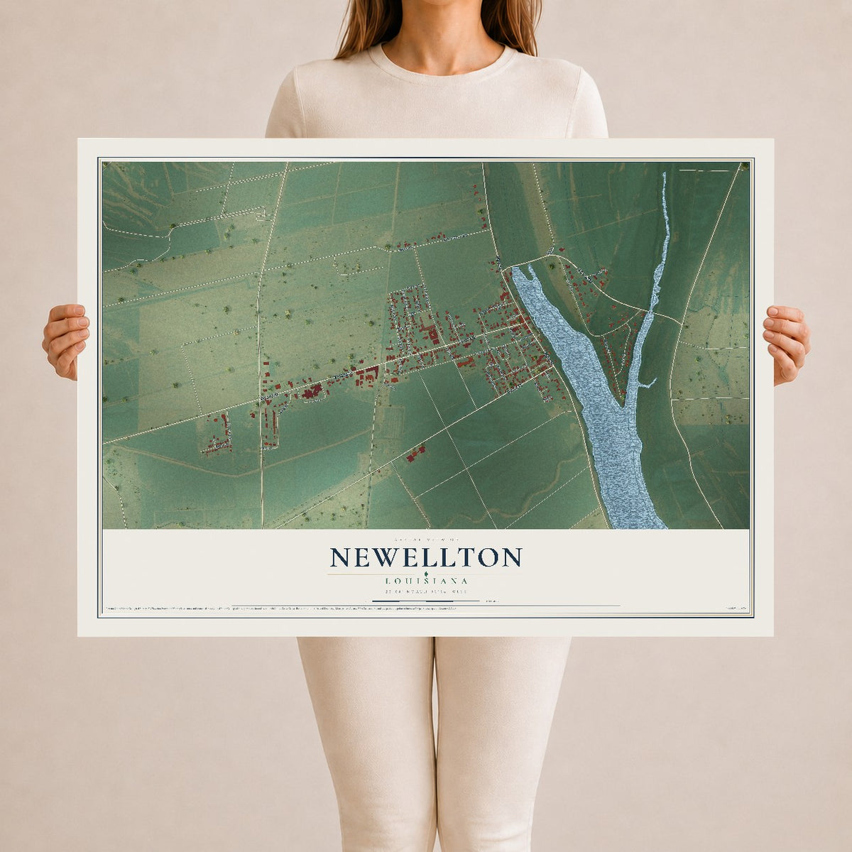 Map of Newellton, Louisiana, 24 x 36 inch unframed archival matte print