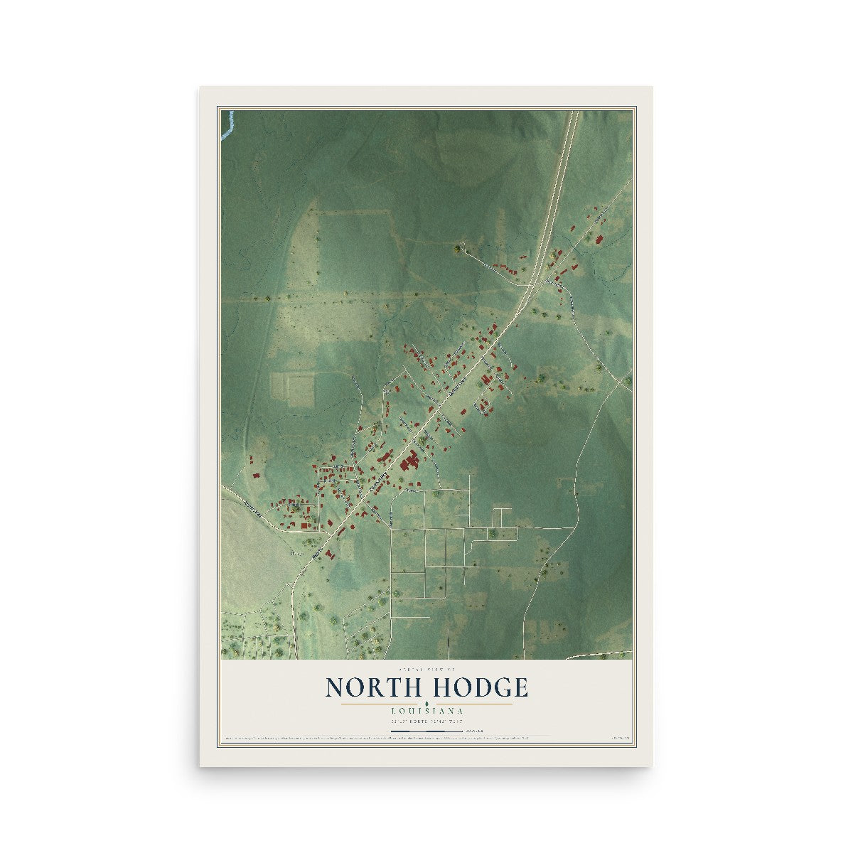 Map of North Hodge, Louisiana, 12 x 18 inch unframed archival matte print