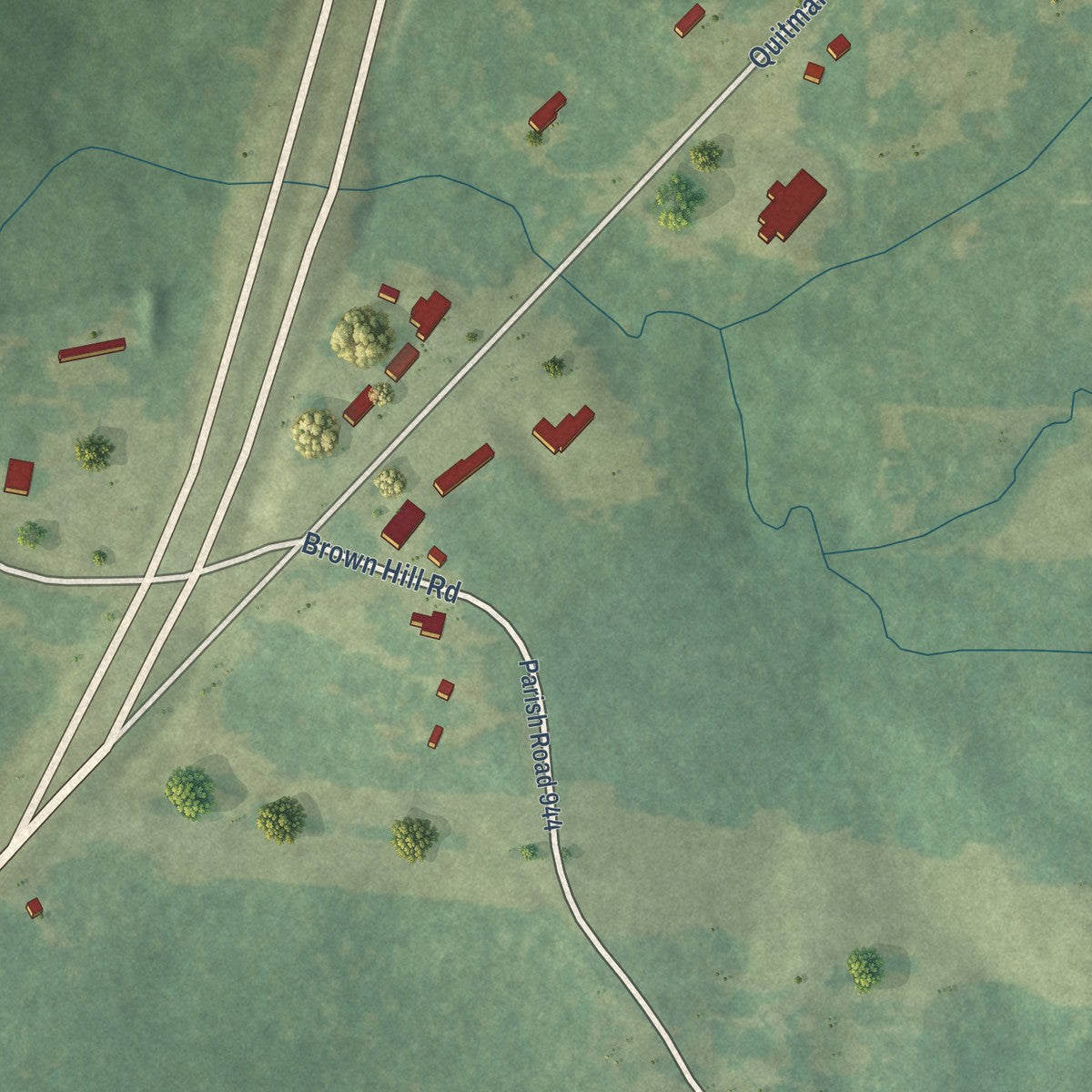 Second close-up of the map of North Hodge, Louisiana print showing more streets and buildings