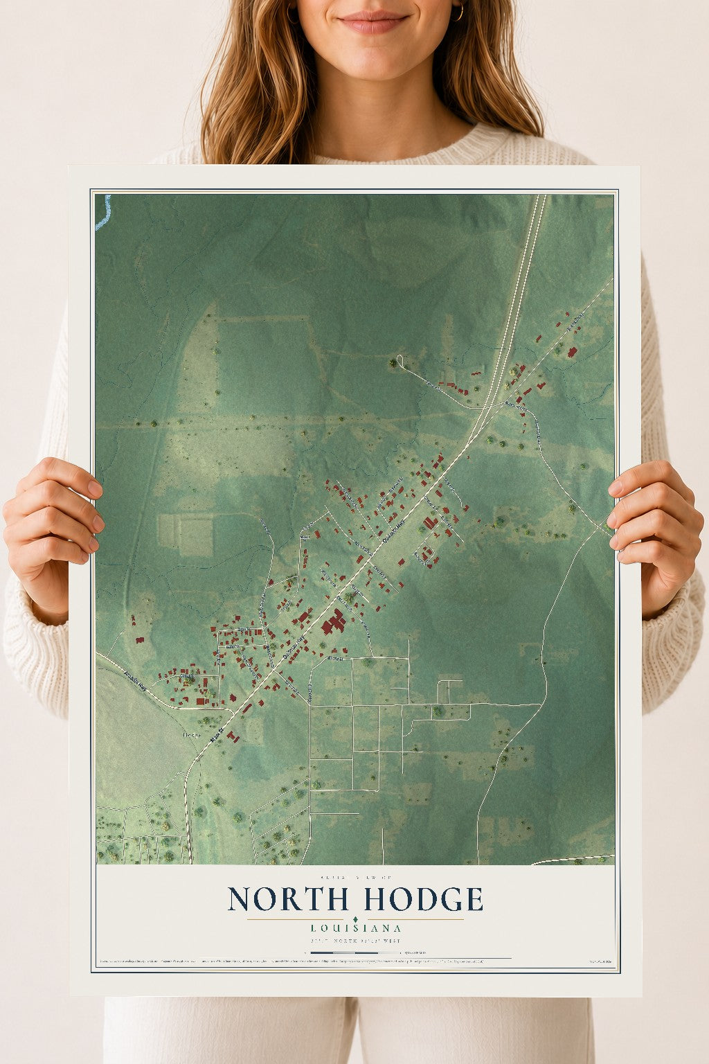 Map of North Hodge, Louisiana, 18 x 24 inch unframed archival matte print