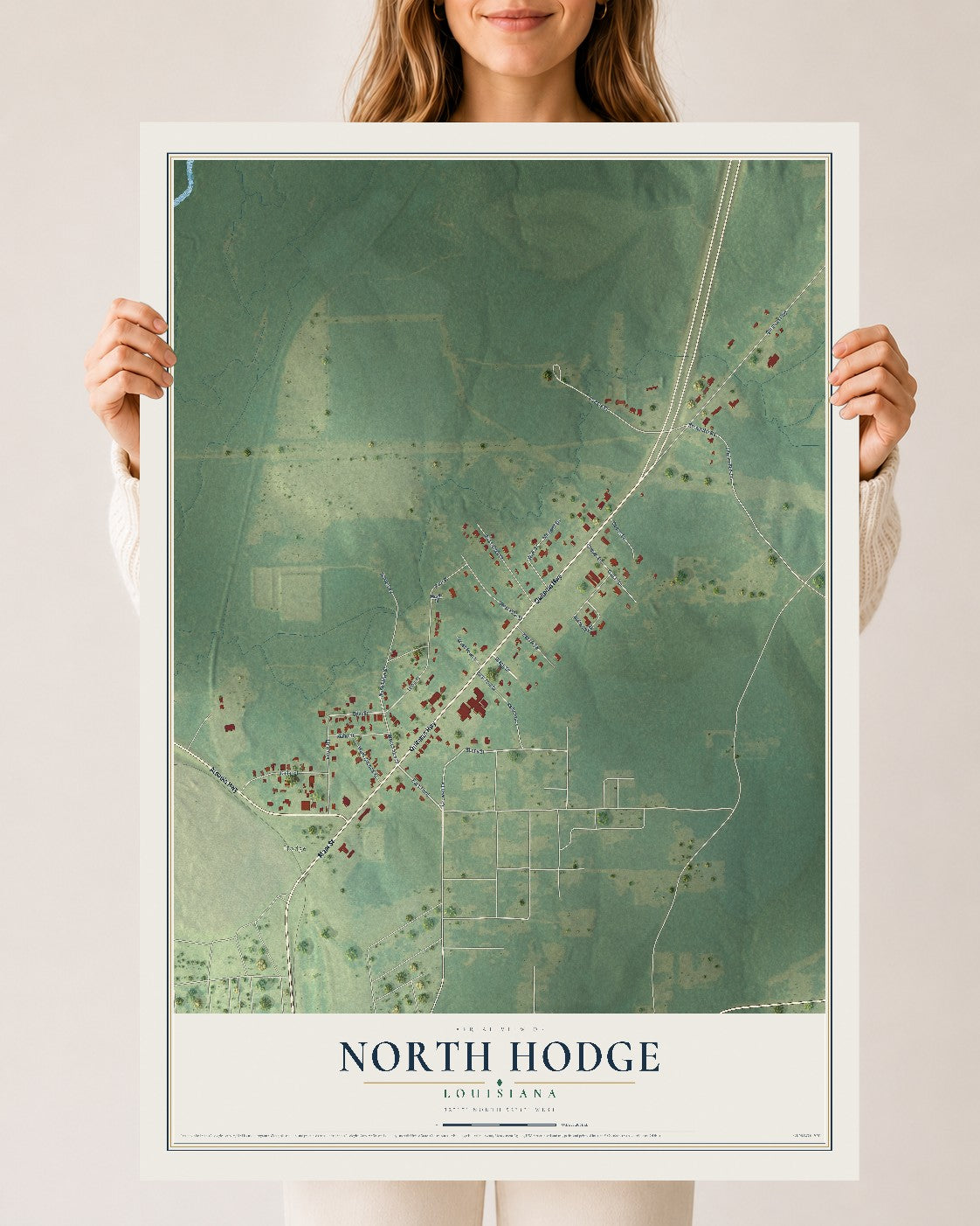 Map of North Hodge, Louisiana, 24 x 36 inch unframed archival matte print