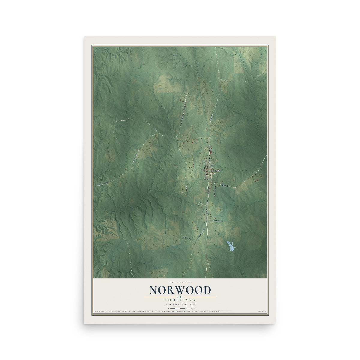 Map of Norwood, Louisiana, 12 x 18 inch unframed archival matte print