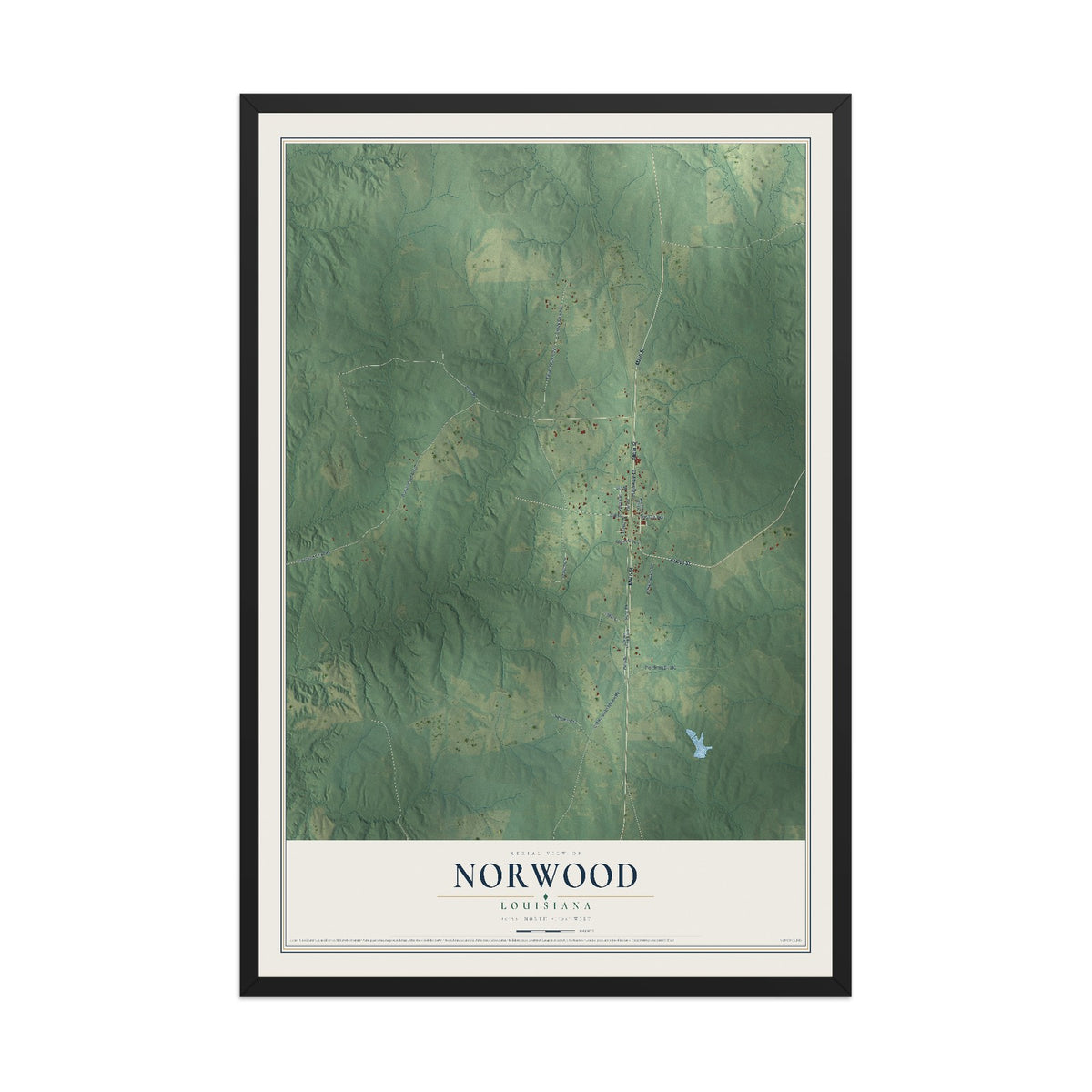 Map of Norwood, Louisiana, 12 x 18 inch print in a black wood frame