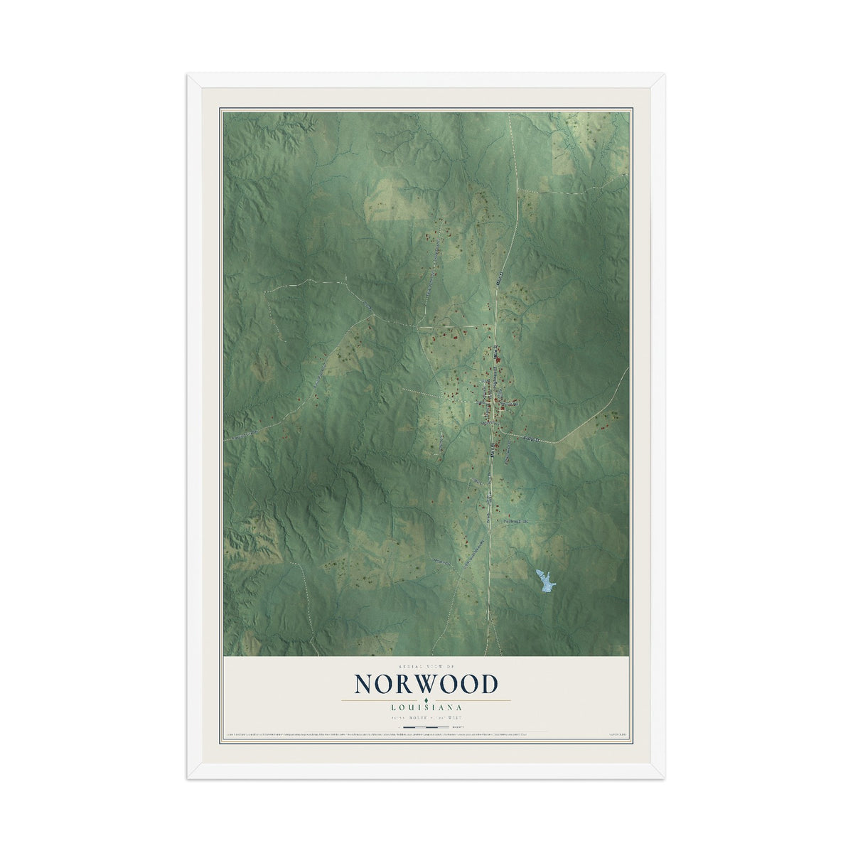Map of Norwood, Louisiana, 12 x 18 inch print in a white wood frame