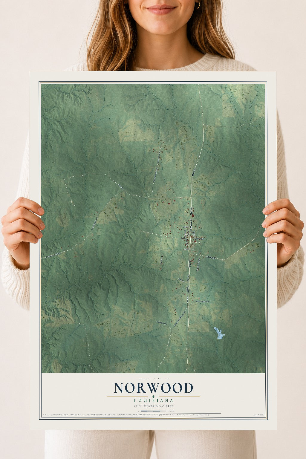 Map of Norwood, Louisiana, 18 x 24 inch unframed archival matte print