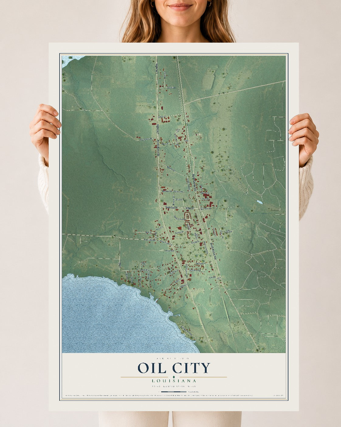 Map of Oil City, Louisiana, 24 x 36 inch unframed archival matte print