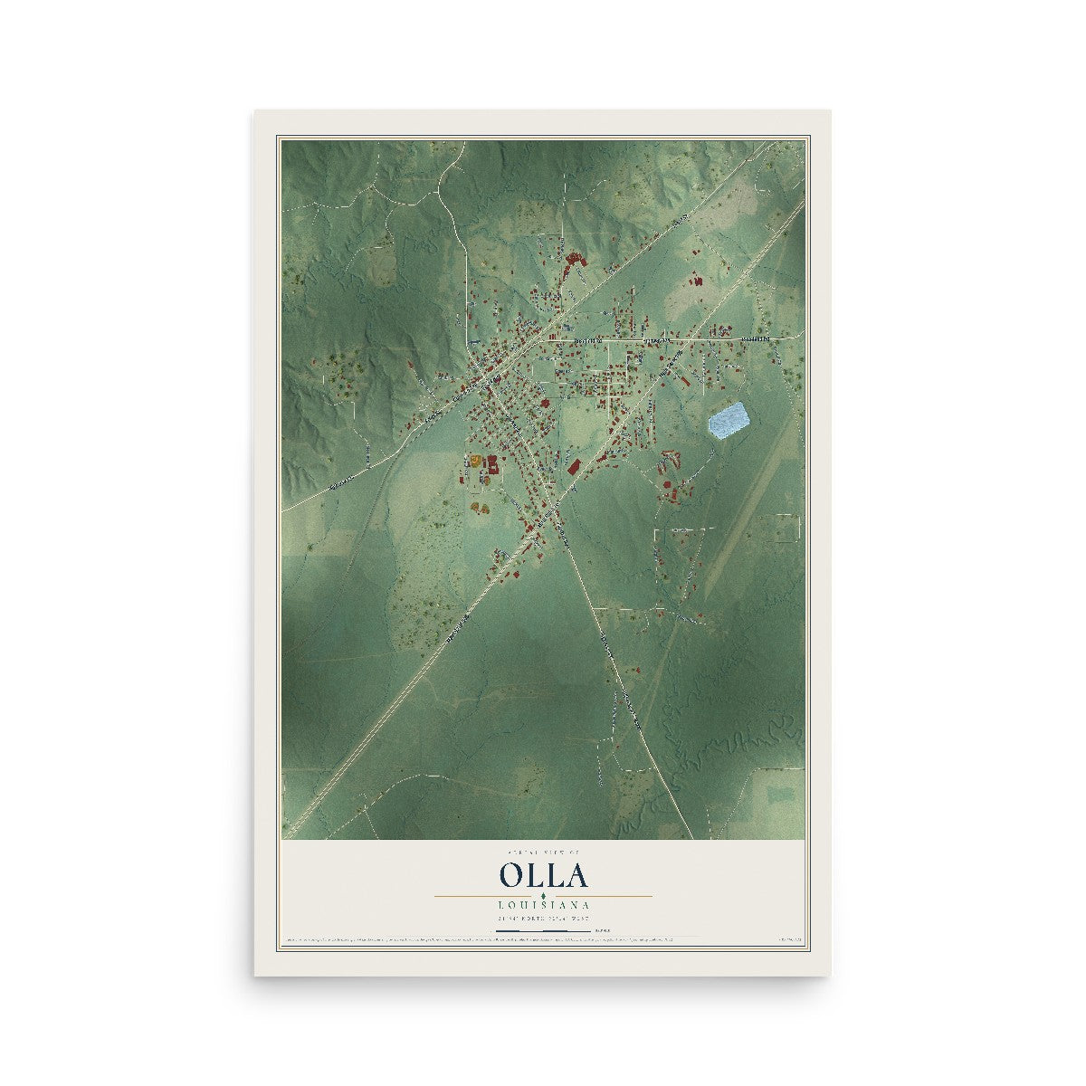 Map of Olla, Louisiana, 12 x 18 inch unframed archival matte print