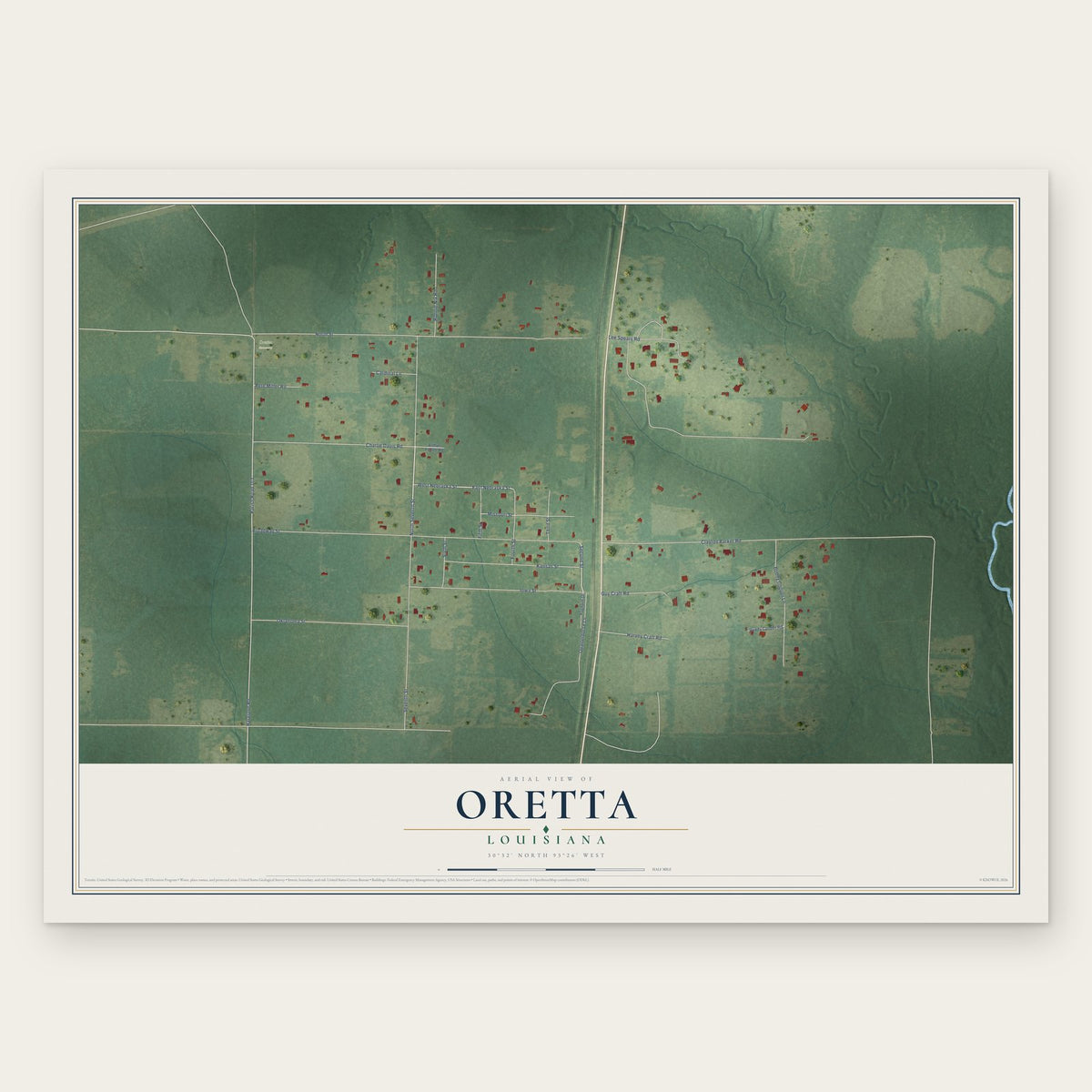 Oretta, Louisiana map print, the full design