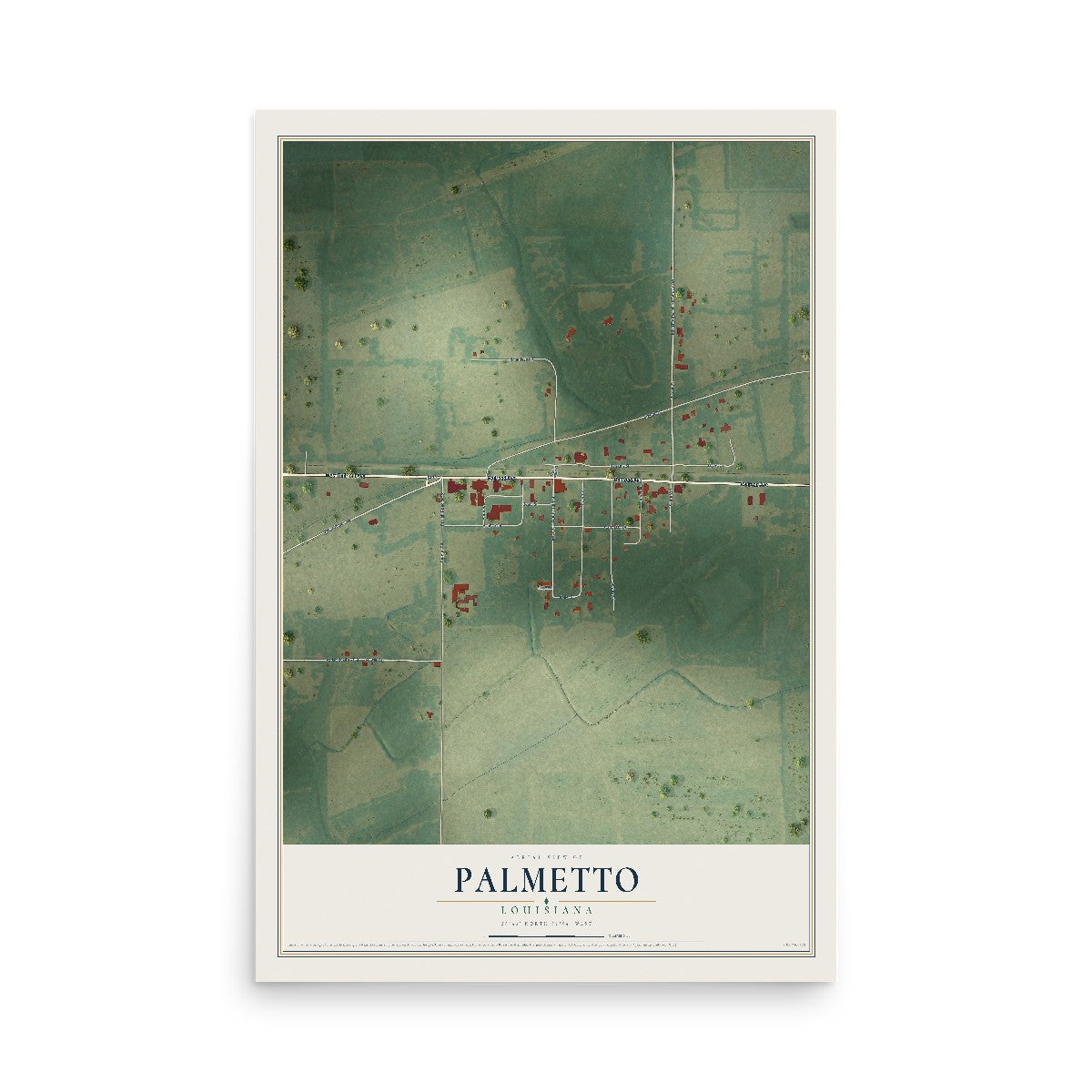 Map of Palmetto, Louisiana, 12 x 18 inch unframed archival matte print