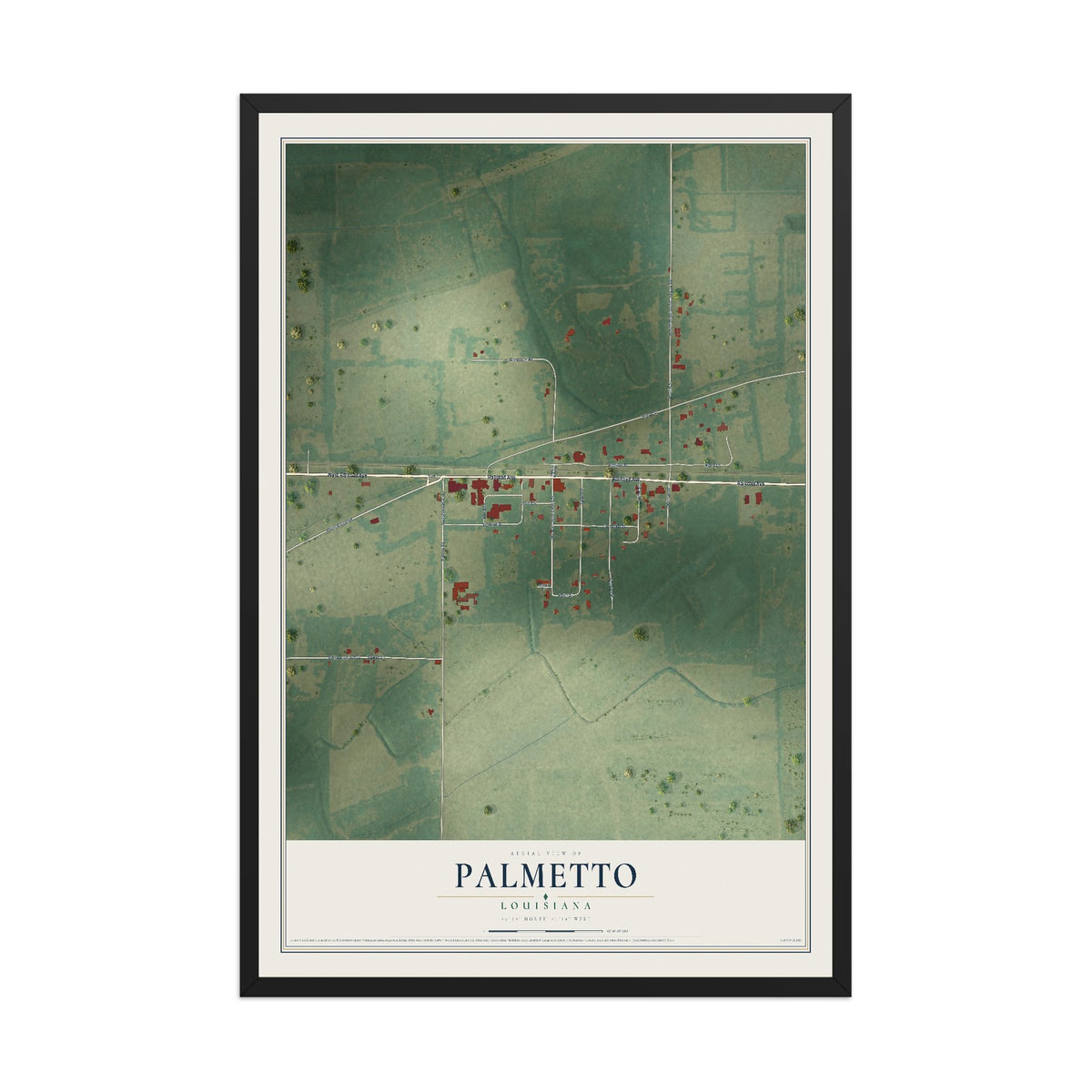 Map of Palmetto, Louisiana, 12 x 18 inch print in a black wood frame