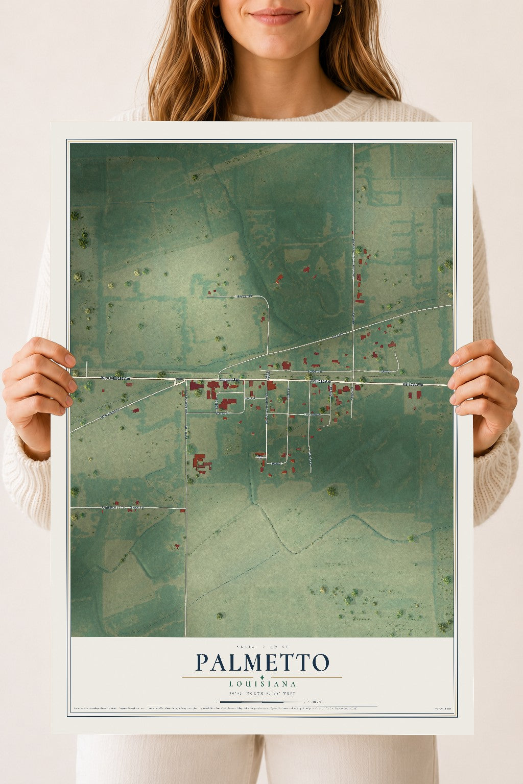 Map of Palmetto, Louisiana, 18 x 24 inch unframed archival matte print