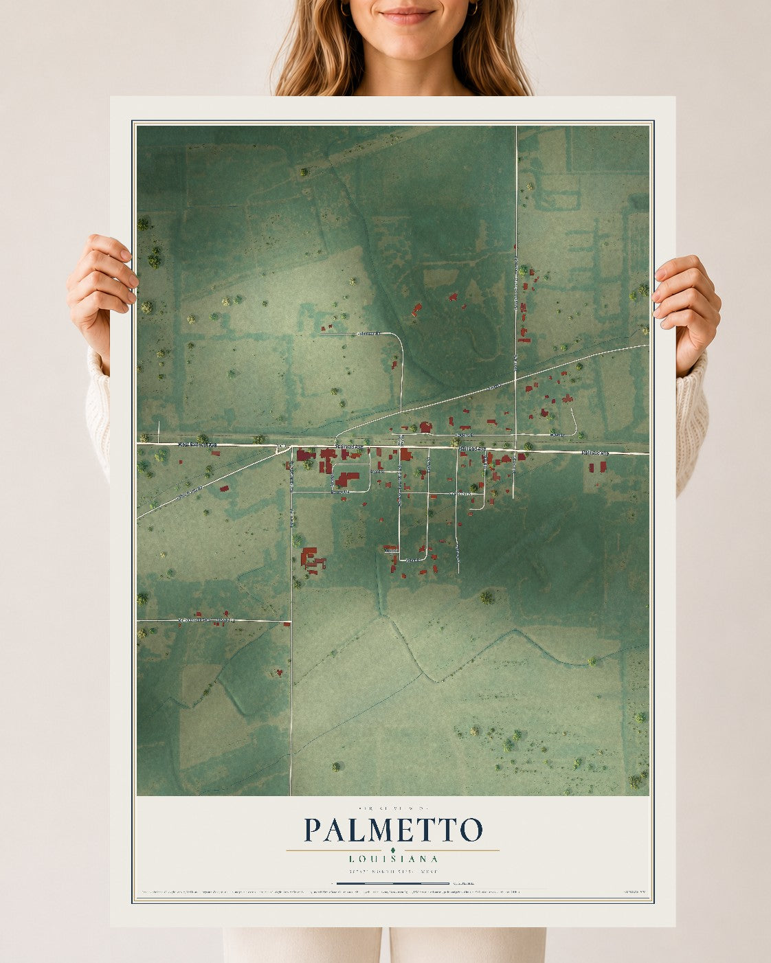 Map of Palmetto, Louisiana, 24 x 36 inch unframed archival matte print