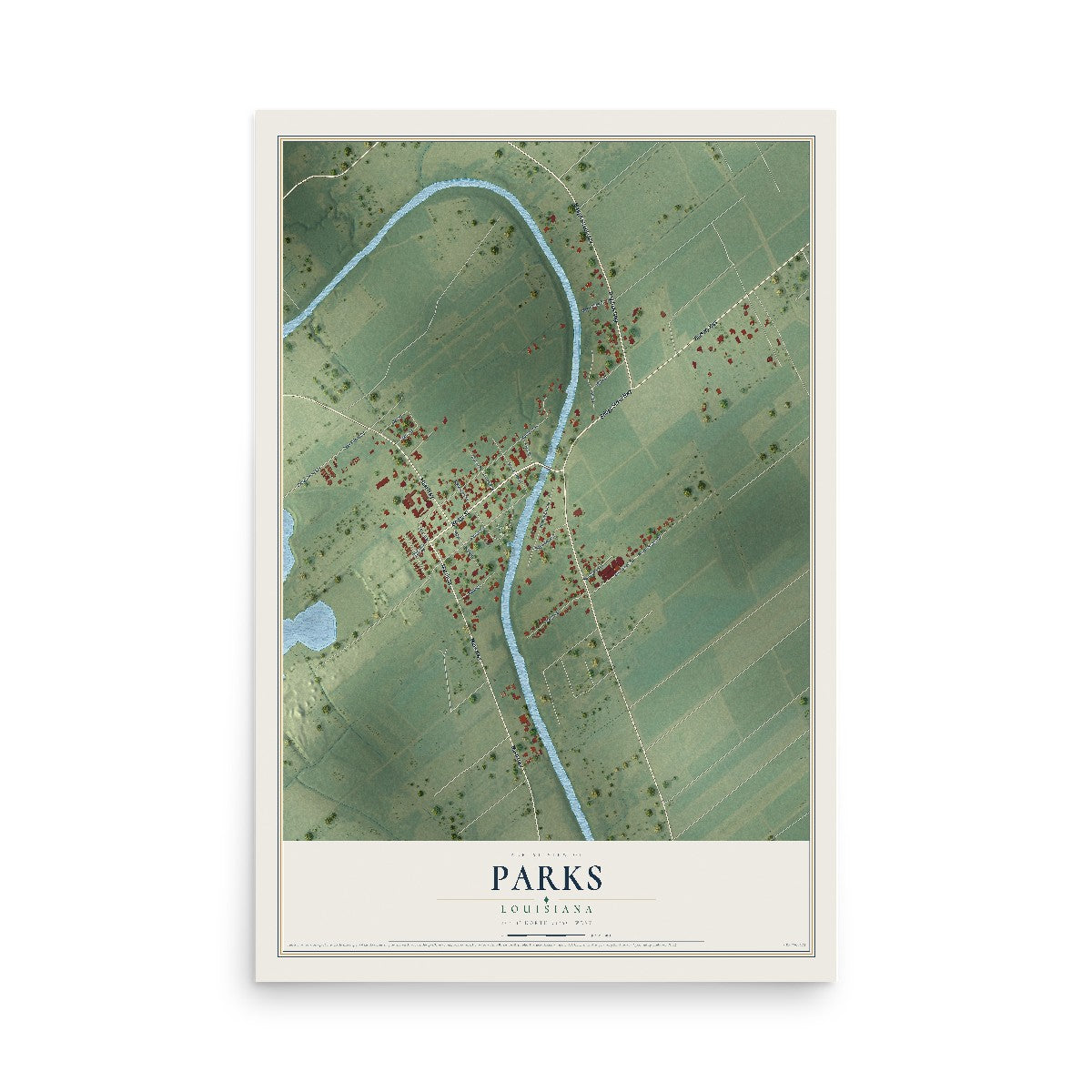 Map of Parks, Louisiana, 12 x 18 inch unframed archival matte print