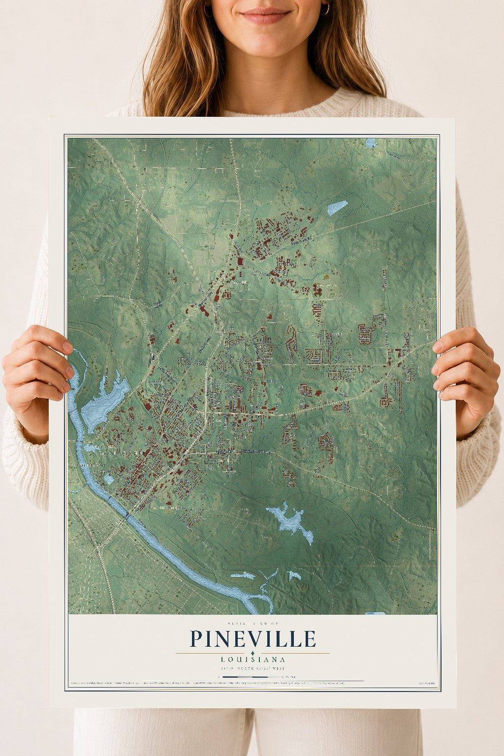 Map of Pineville, Louisiana, 18 x 24 inch unframed archival matte print