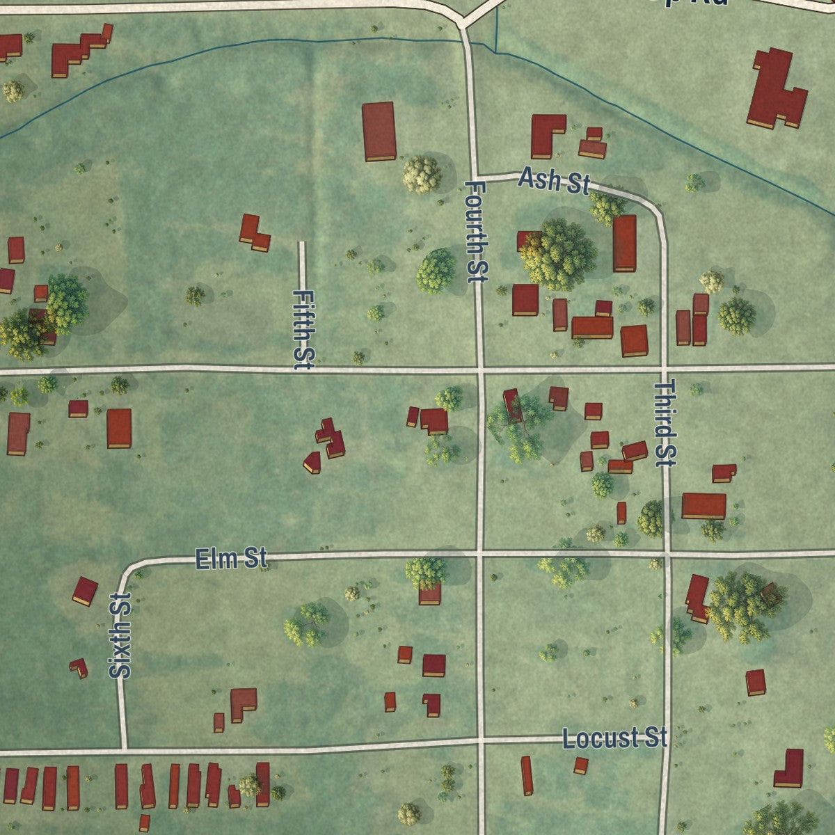 Close-up of the map of Pioneer, Louisiana print showing street and building detail