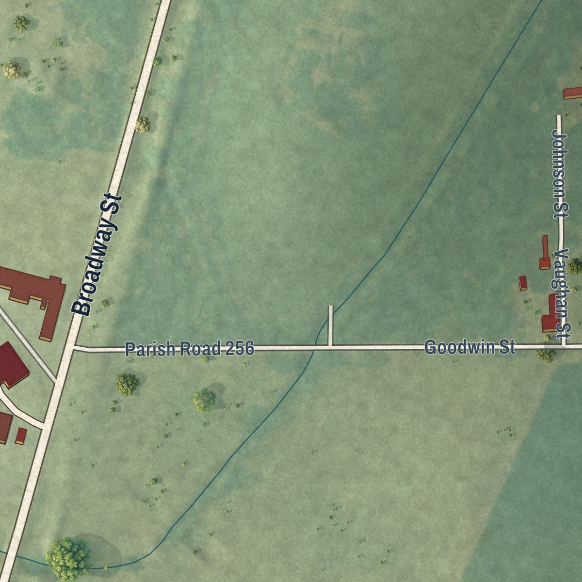 Second close-up of the map of Pioneer, Louisiana print showing more streets and buildings