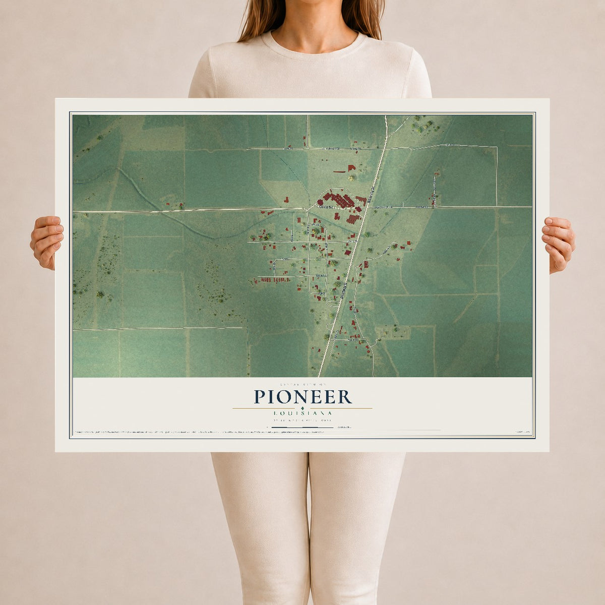 Map of Pioneer, Louisiana, 24 x 36 inch unframed archival matte print