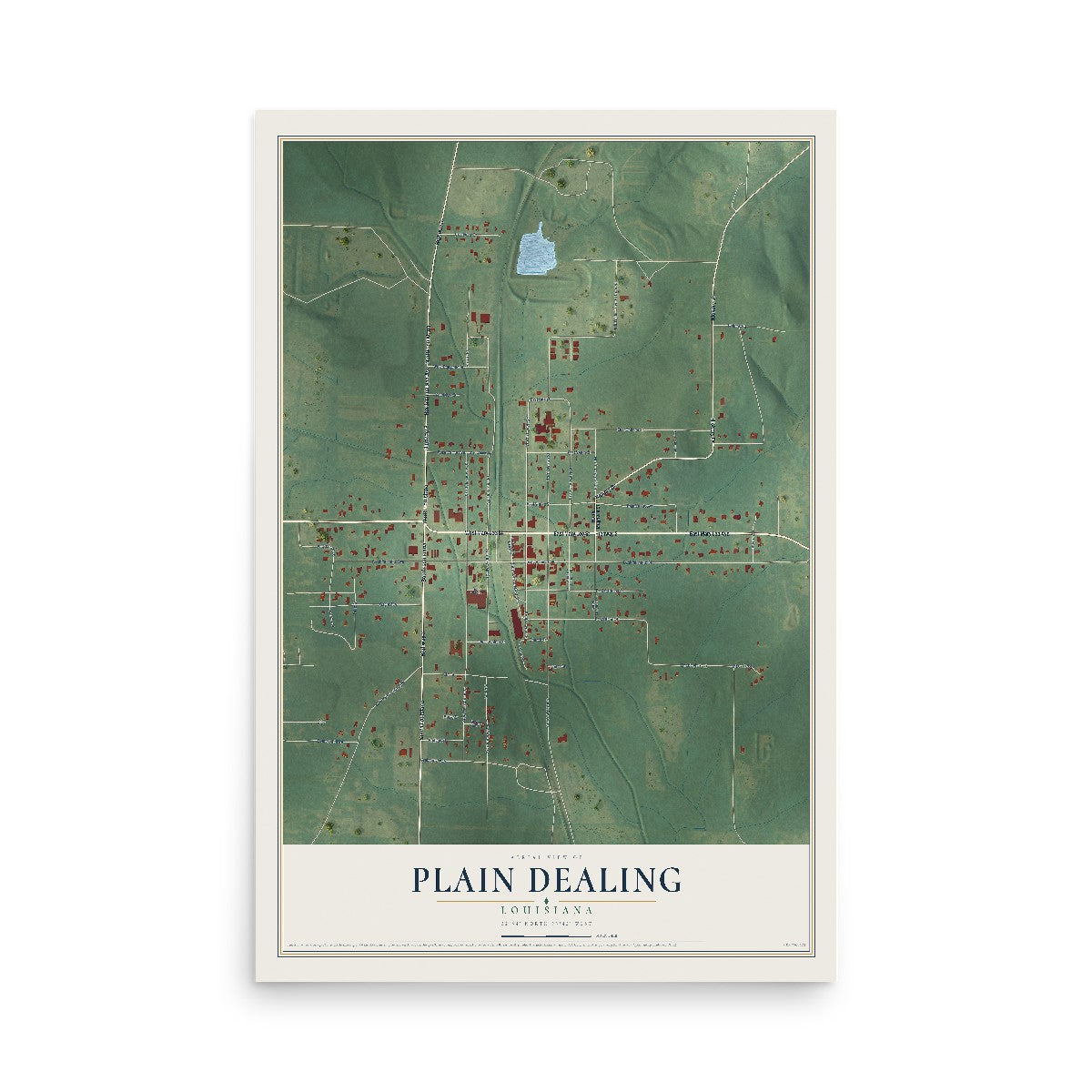 Map of Plain Dealing, Louisiana, 12 x 18 inch unframed archival matte print