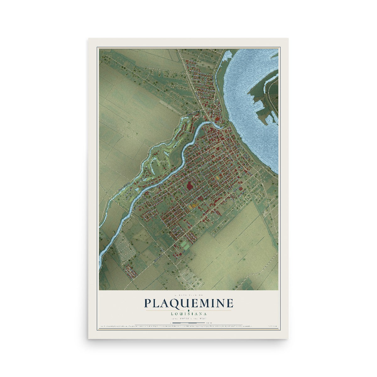 Map of Plaquemine, Louisiana, 12 x 18 inch unframed archival matte print