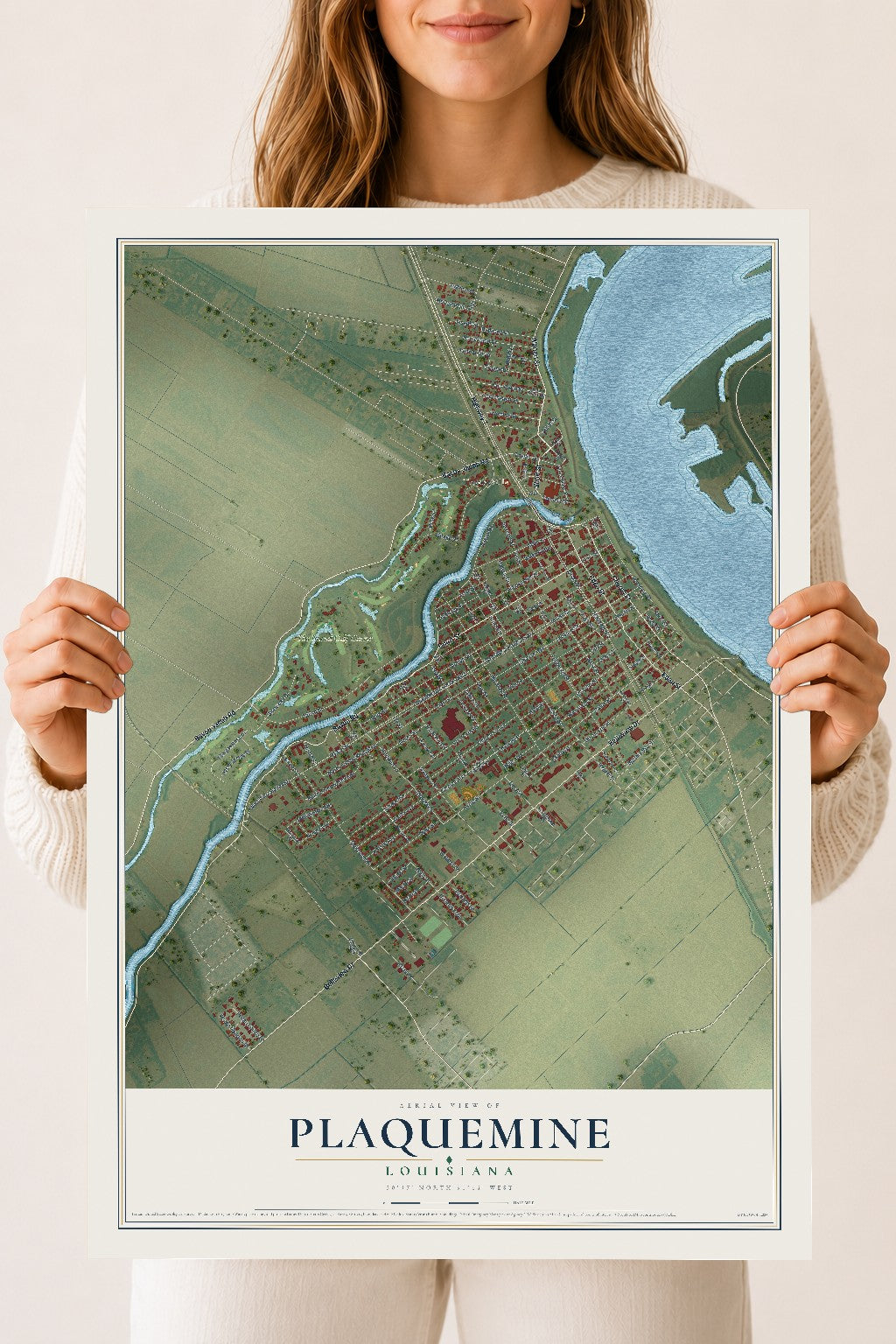 Map of Plaquemine, Louisiana, 18 x 24 inch unframed archival matte print