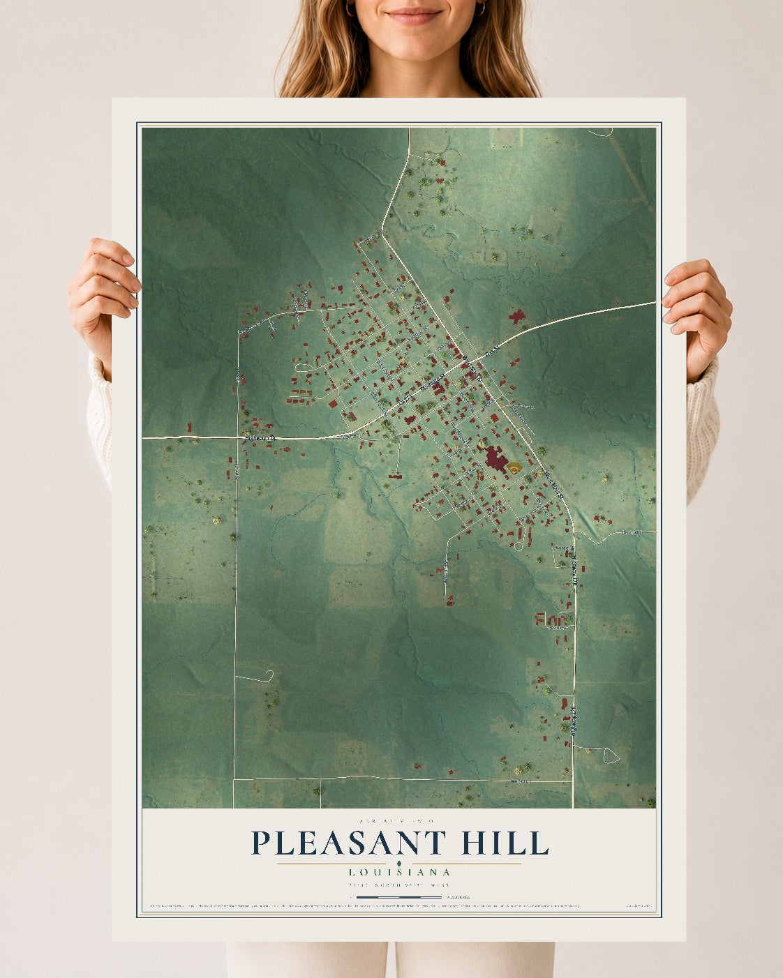Map of Pleasant Hill, Louisiana, 24 x 36 inch unframed archival matte print