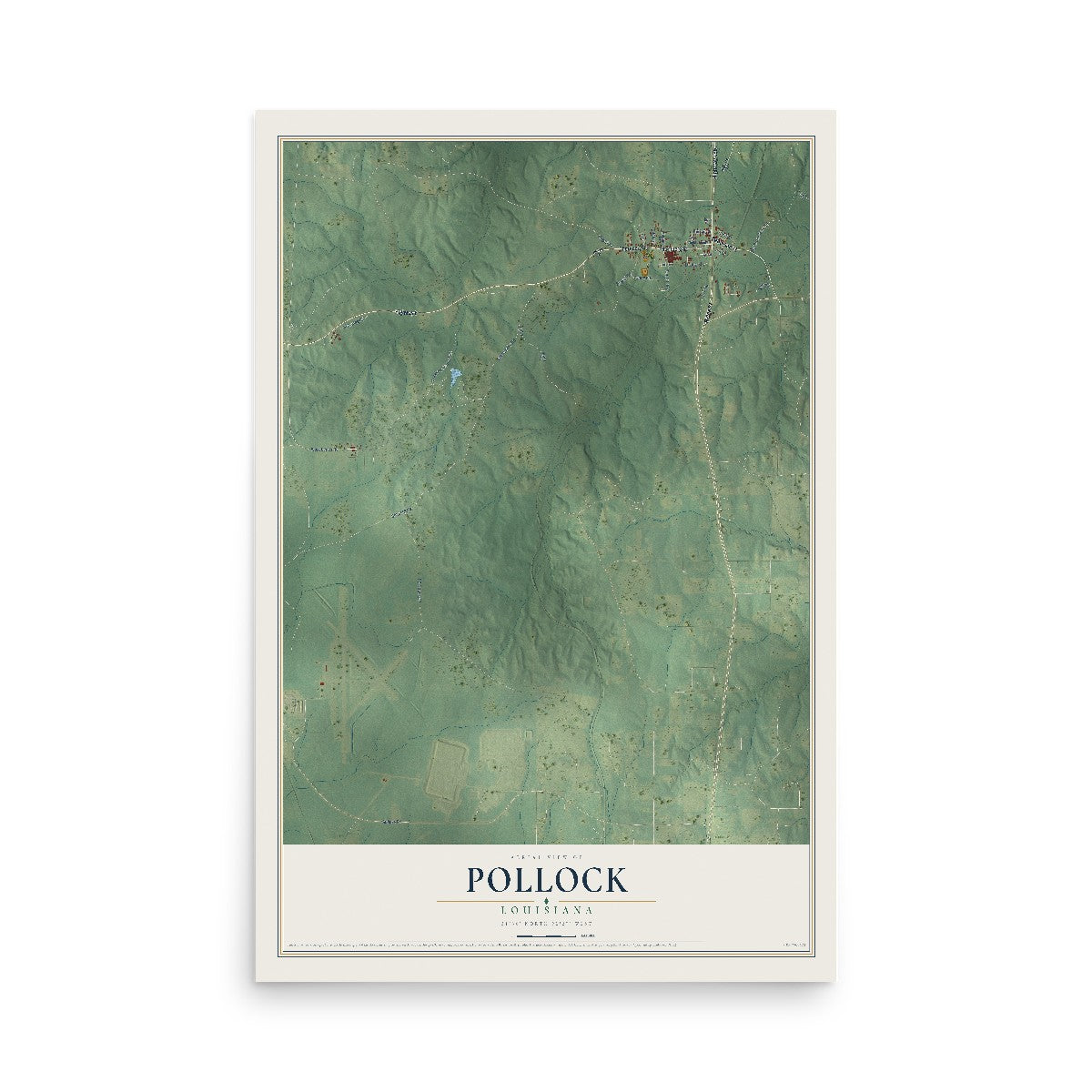 Map of Pollock, Louisiana, 12 x 18 inch unframed archival matte print