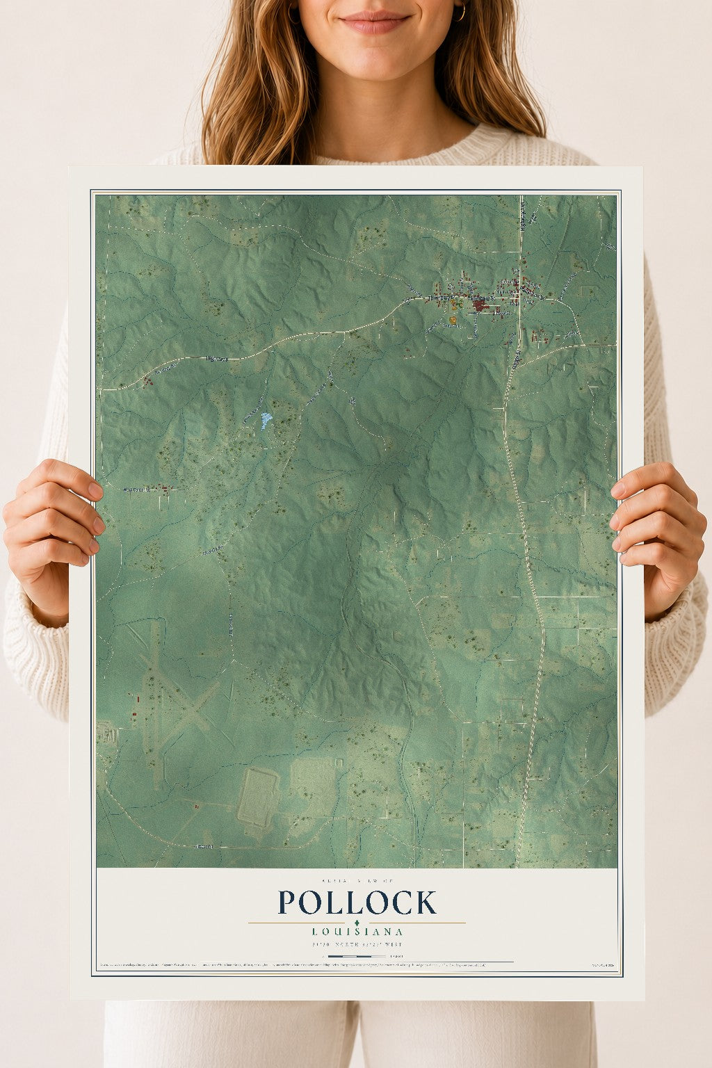 Map of Pollock, Louisiana, 18 x 24 inch unframed archival matte print