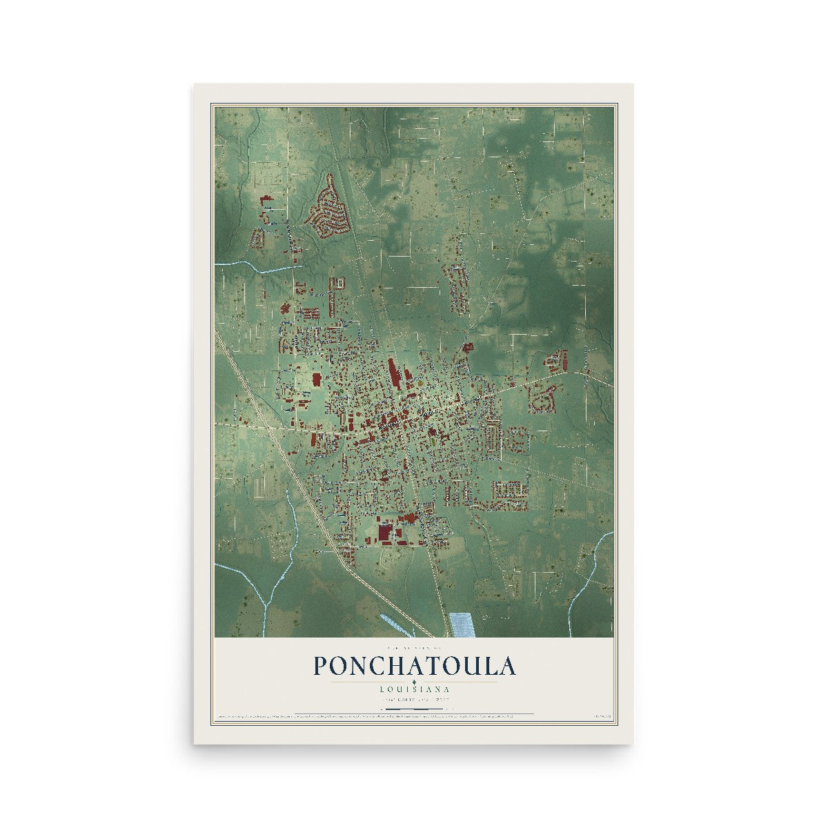 Map of Ponchatoula, Louisiana, 12 x 18 inch unframed archival matte print