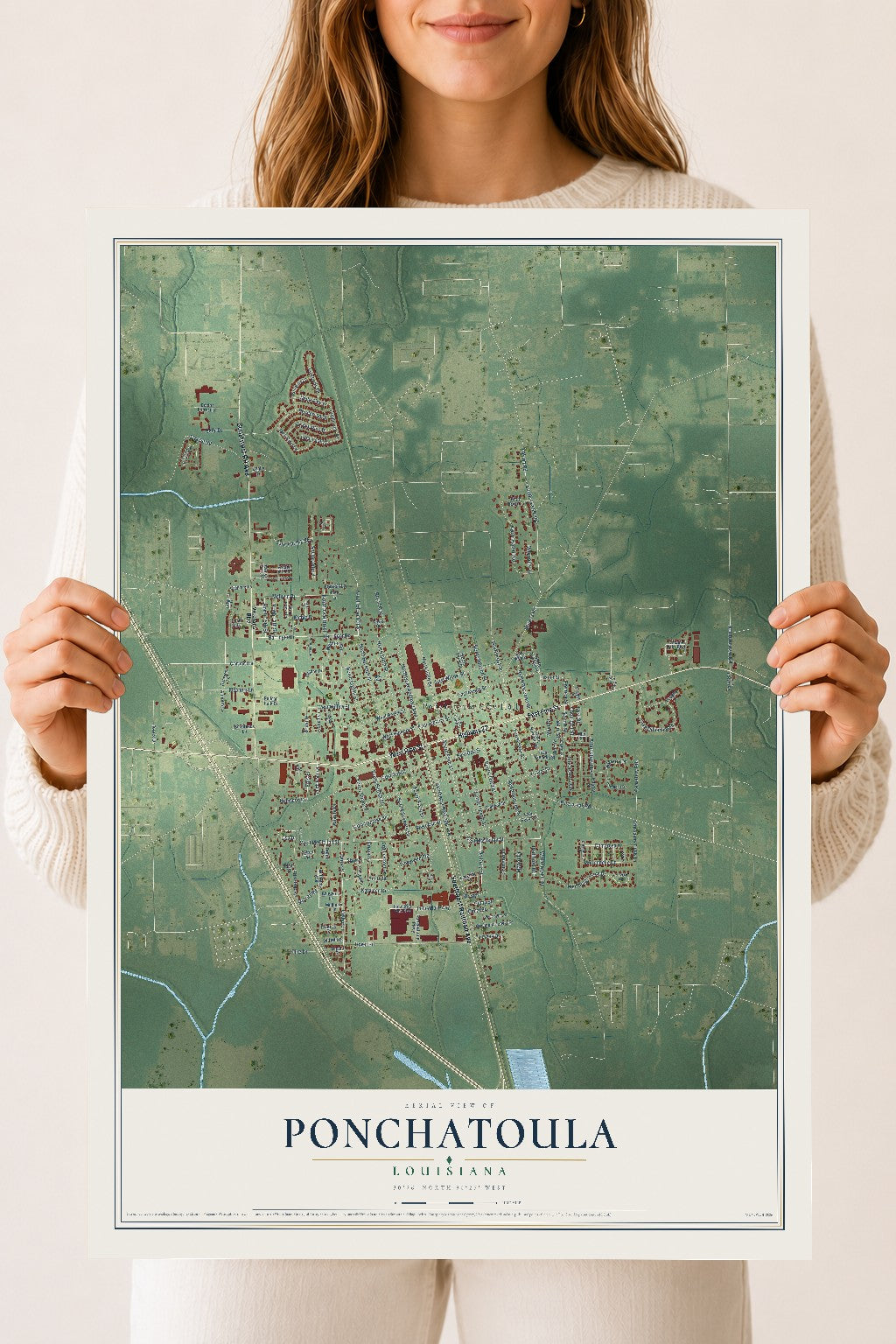 Map of Ponchatoula, Louisiana, 18 x 24 inch unframed archival matte print