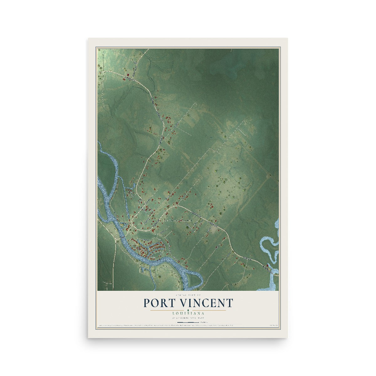 Map of Port Vincent, Louisiana, 12 x 18 inch unframed archival matte print