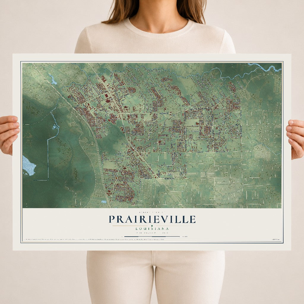 Map of Prairieville, Louisiana, 18 x 24 inch unframed archival matte print