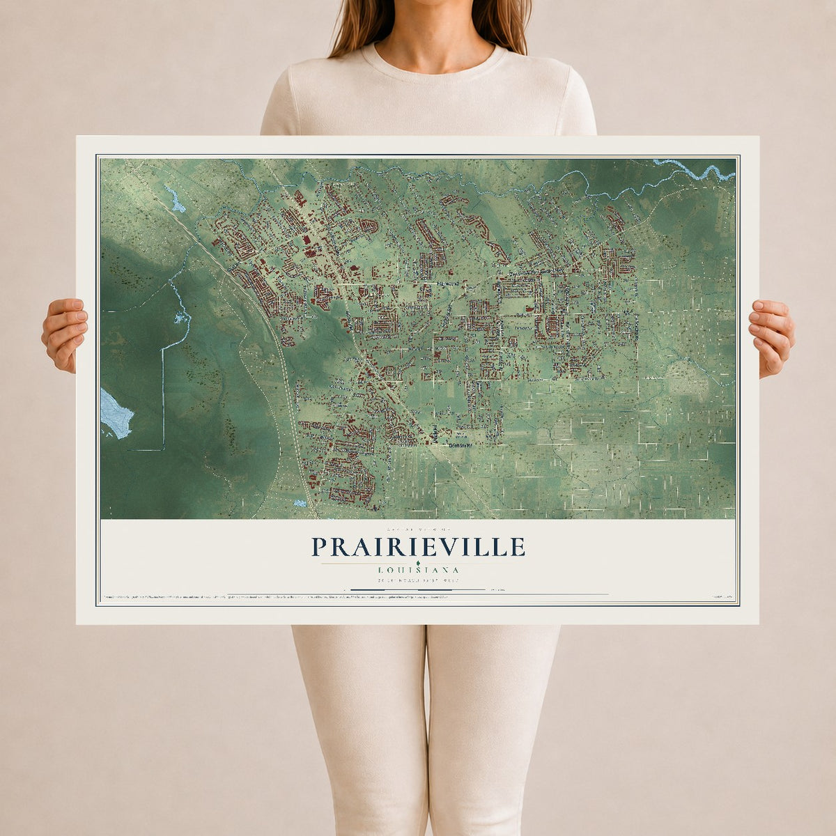 Map of Prairieville, Louisiana, 24 x 36 inch unframed archival matte print