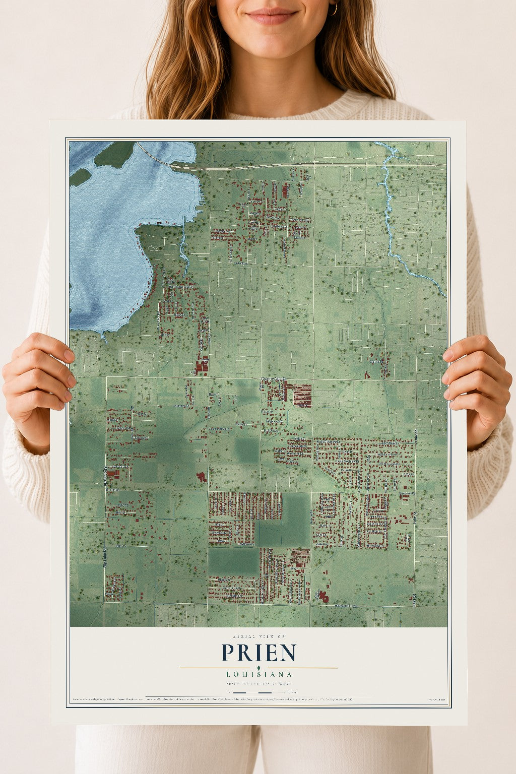 Map of Prien, Louisiana, 18 x 24 inch unframed archival matte print
