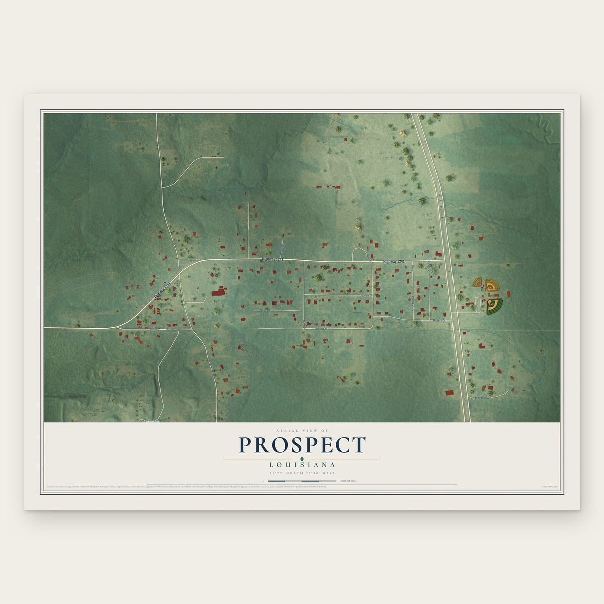 Prospect, Louisiana map print, the full design
