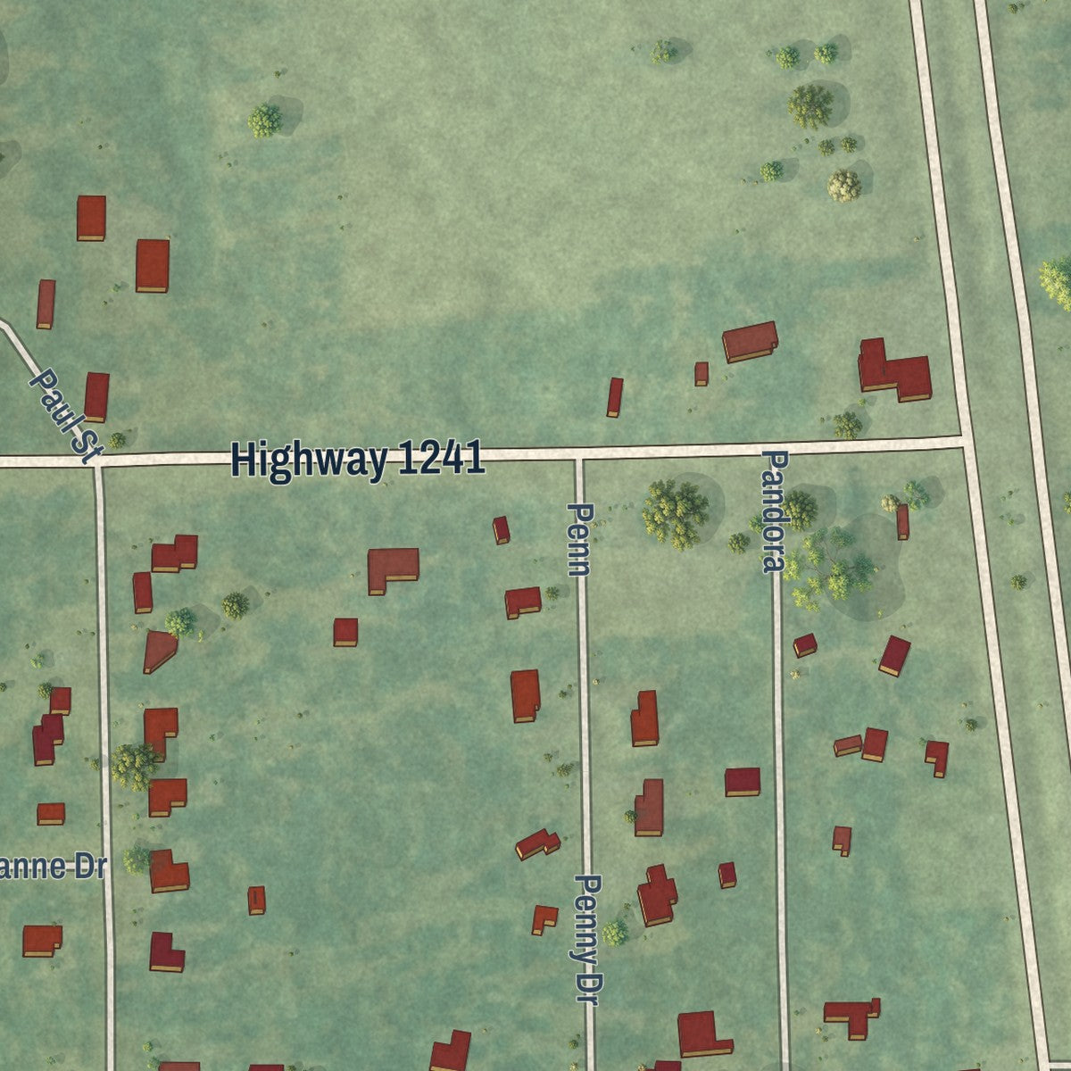 Close-up of the map of Prospect, Louisiana print showing street and building detail