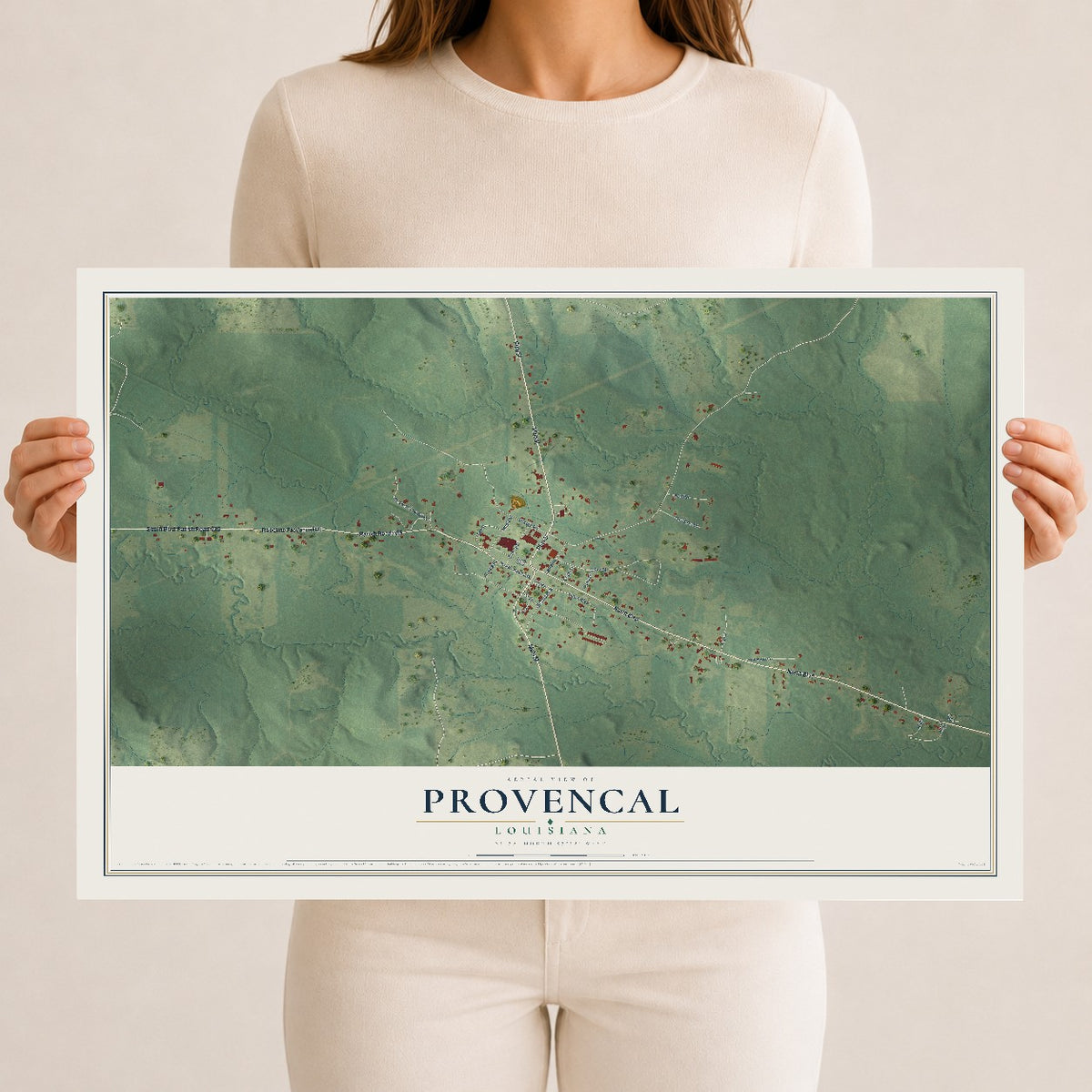 Map of Provencal, Louisiana, 12 x 18 inch unframed archival matte print