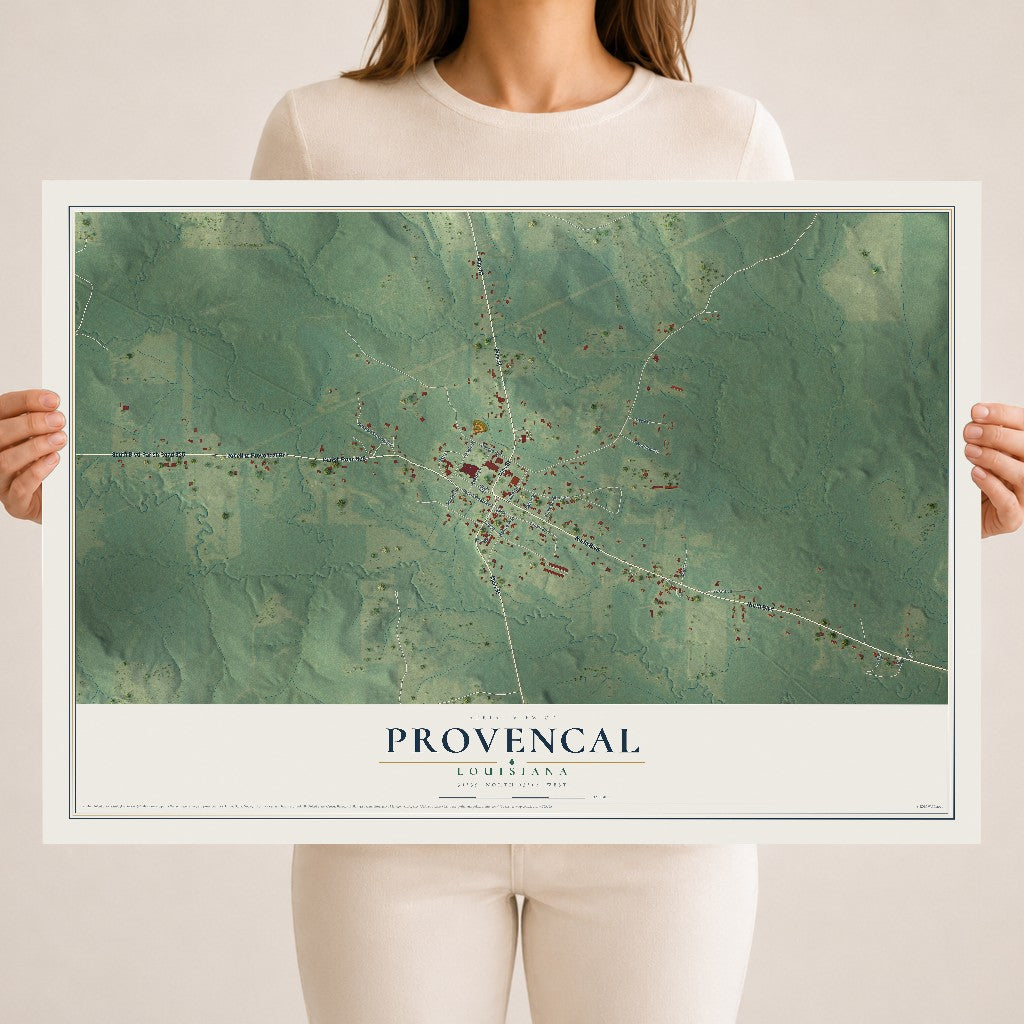 Map of Provencal, Louisiana, 18 x 24 inch unframed archival matte print